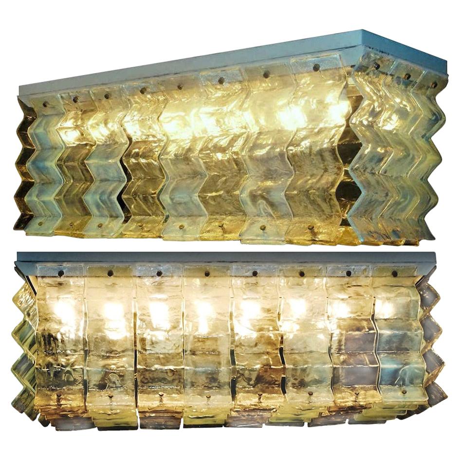 Pair of Large Murano Glass Ceiling Lights by Carlo Nason for Mazzega, 1970s