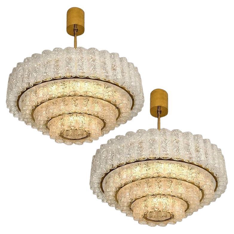 Paire de grands lustres en verre de Murano par Doria, années 1960 en vente