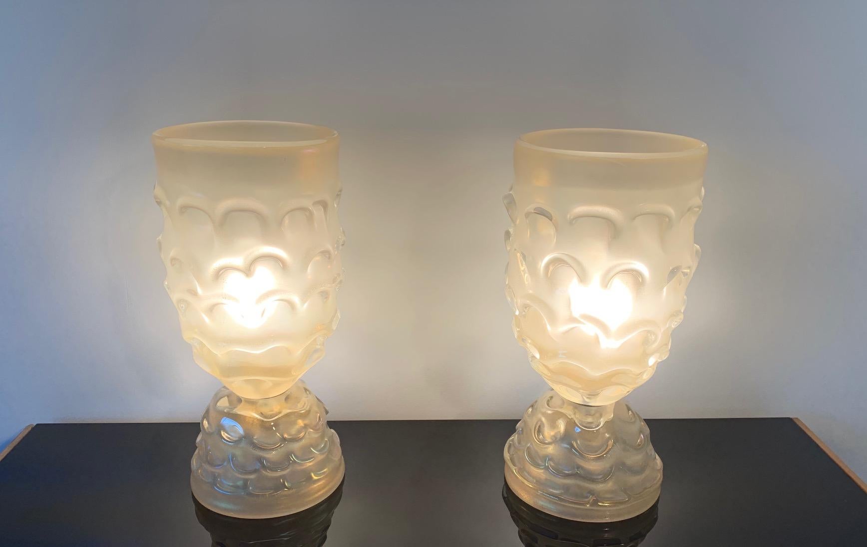 Art Deco Pair of Large Murano Glass Lamps, Italy