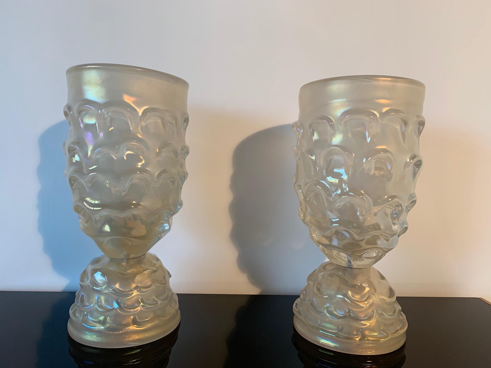 Hand-Crafted Pair of Large Murano Glass Lamps, Italy