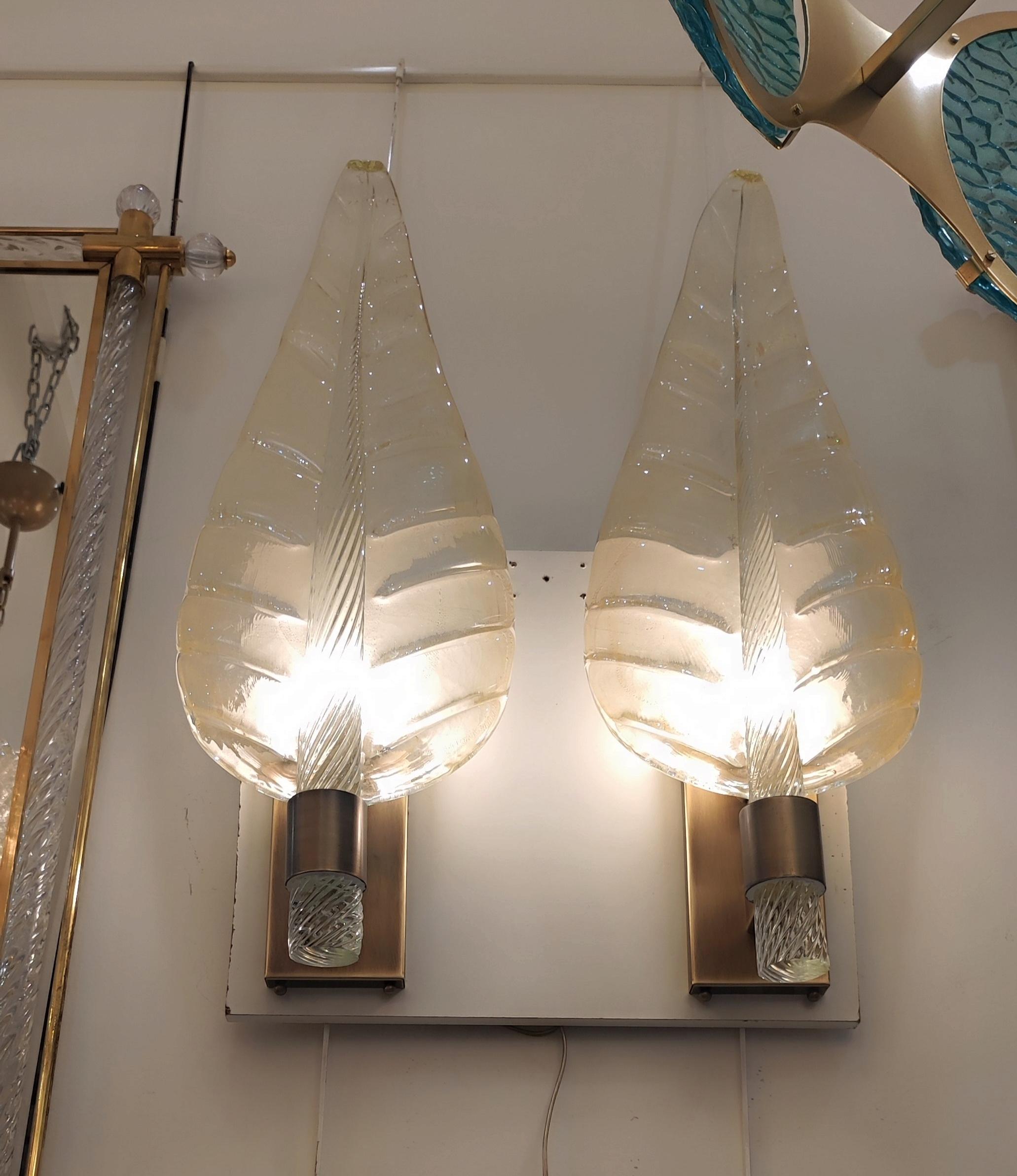 Pair of Large Murano Glass Leaves Sconces in Barovier Style For Sale 6