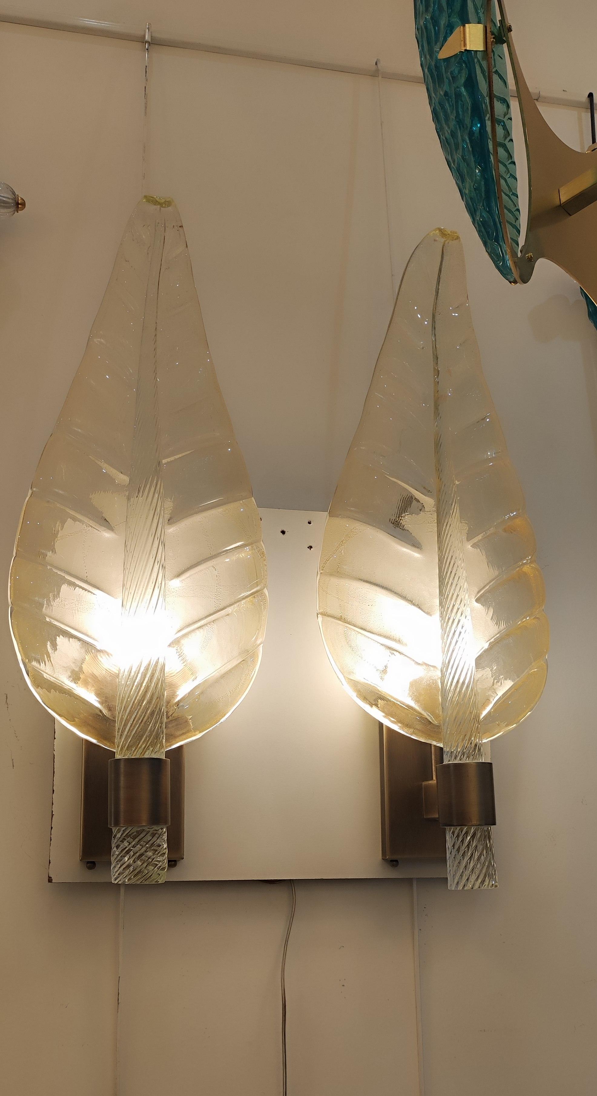 Pair of Large Murano Glass Leaves Sconces in Barovier Style For Sale 3