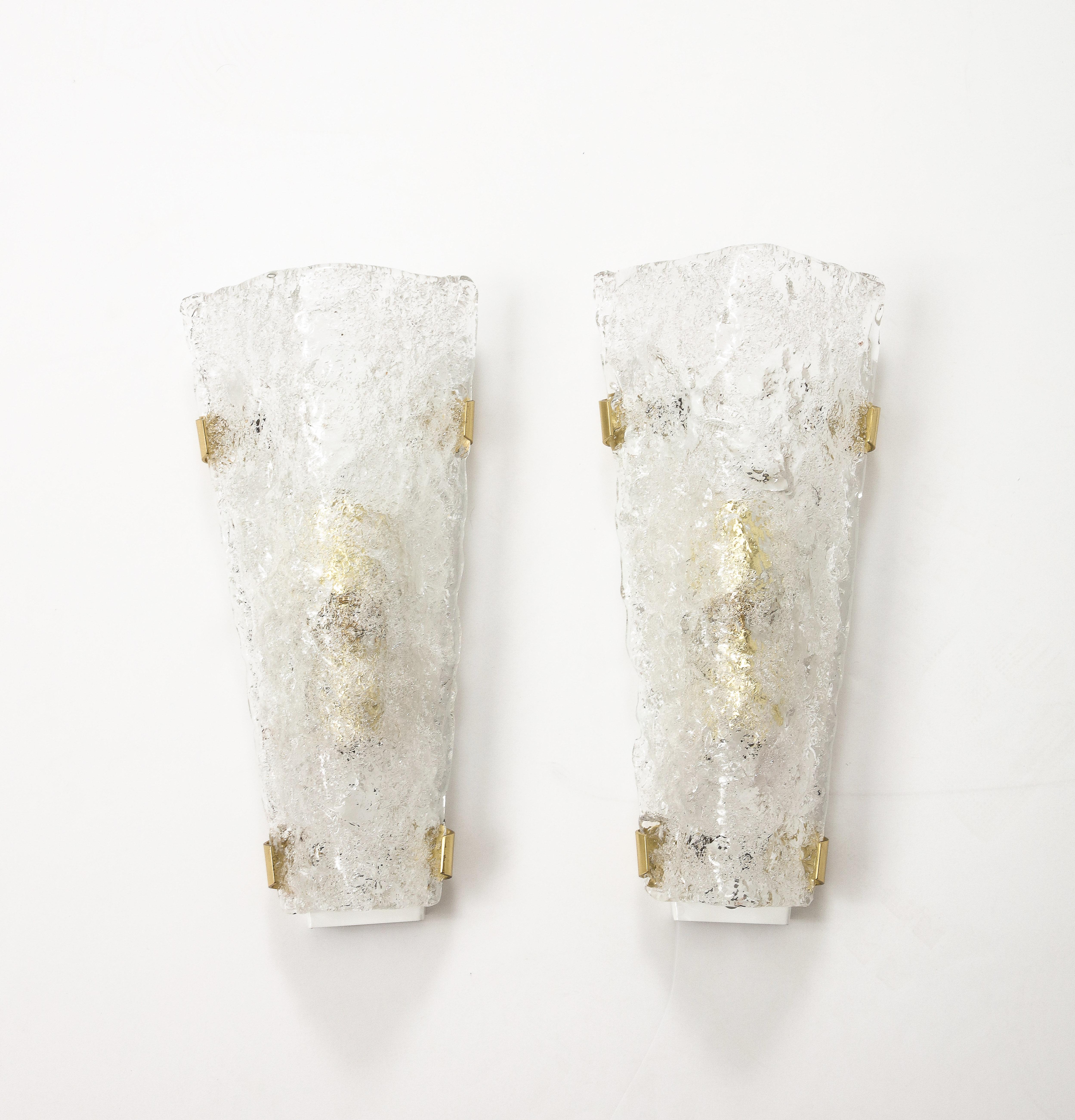 Mid-Century Modern Pair of Large Murano Glass Sconces by Hillebrand For Sale