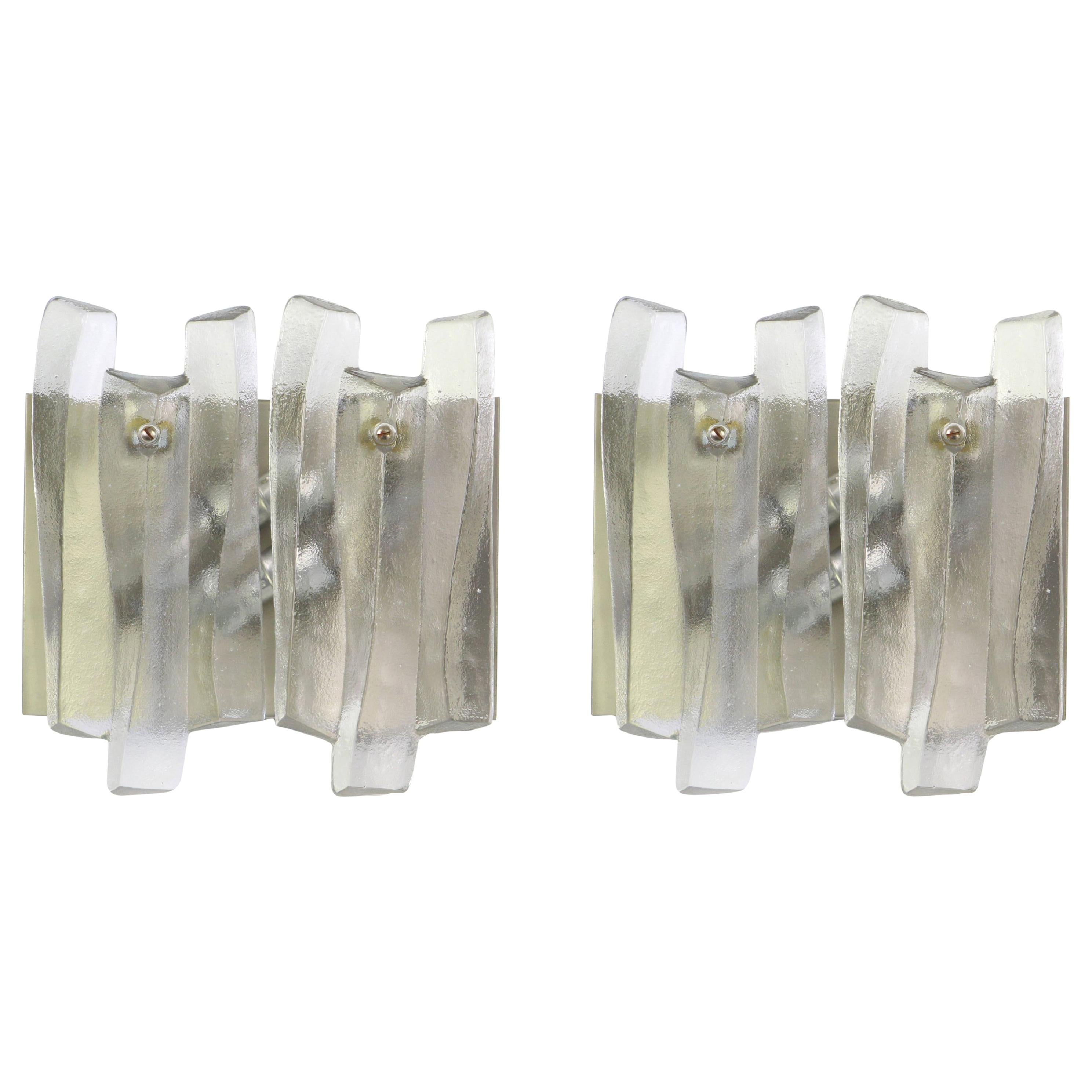 Pair of Large Murano Glass Sconces by Kalmar 'Fuente', Austria, 1960s For Sale