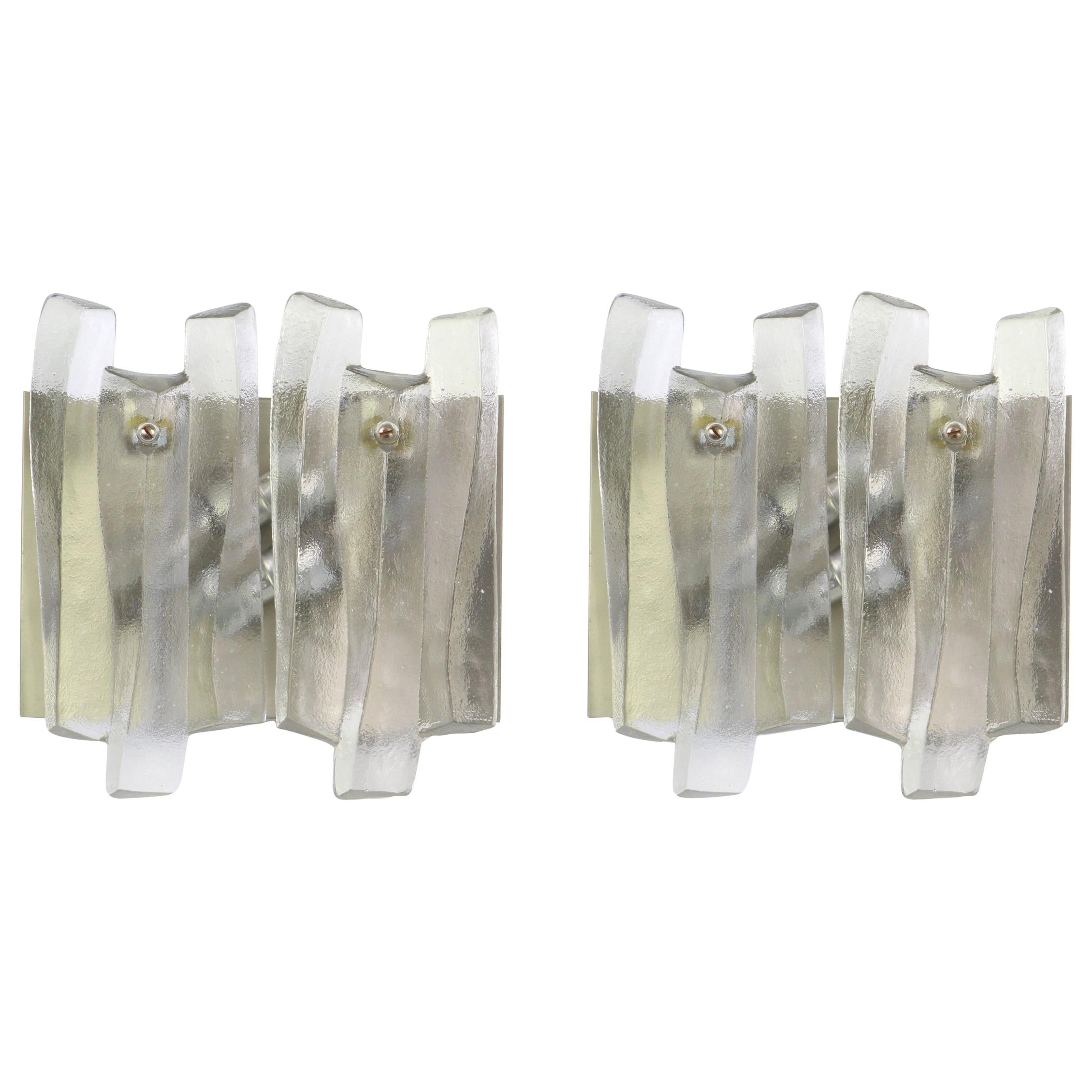 Pair of Large Murano Glass Sconces by Kalmar 'Fuente', Austria, 1960s