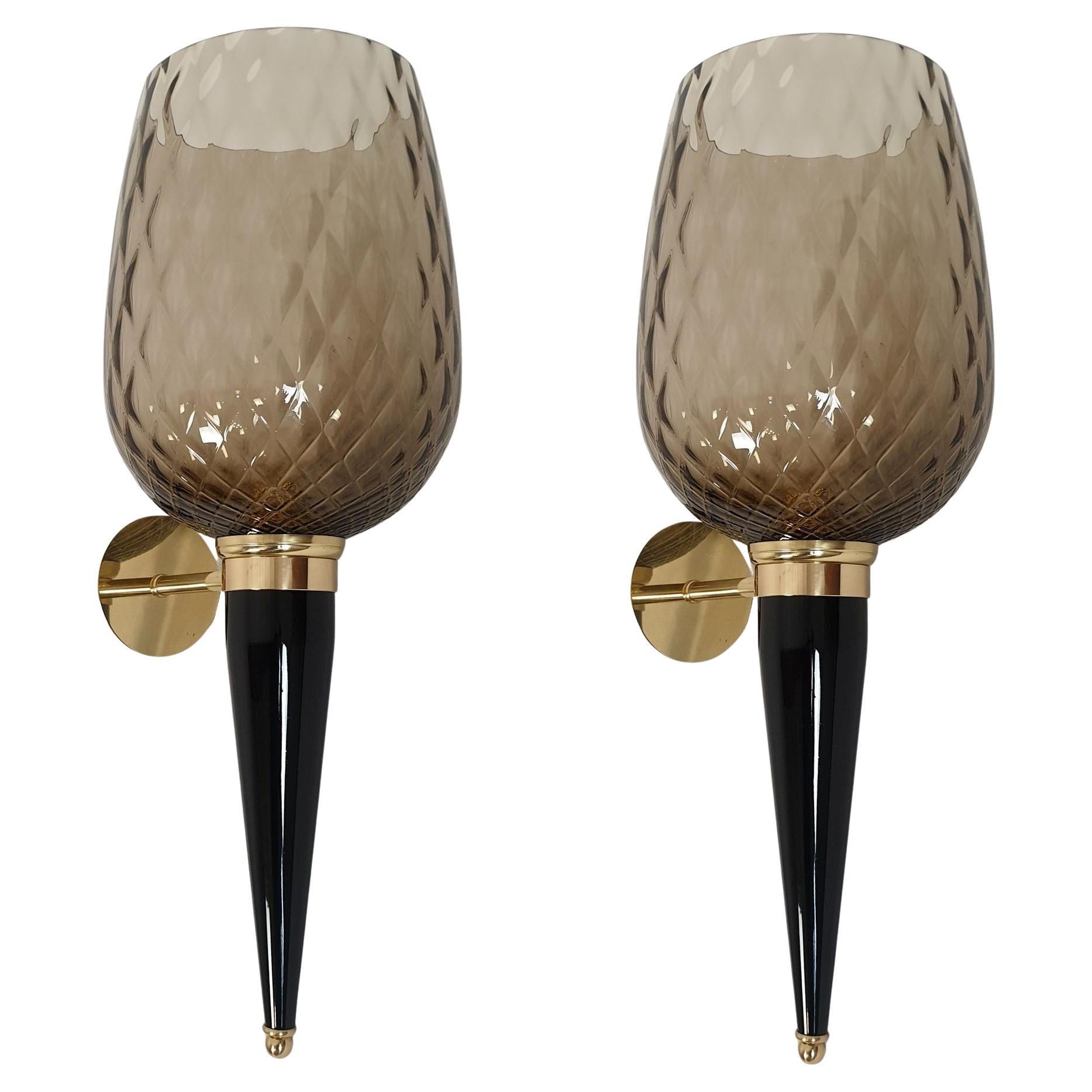 Paire de grandes appliques en verre de Murano, Italie en vente