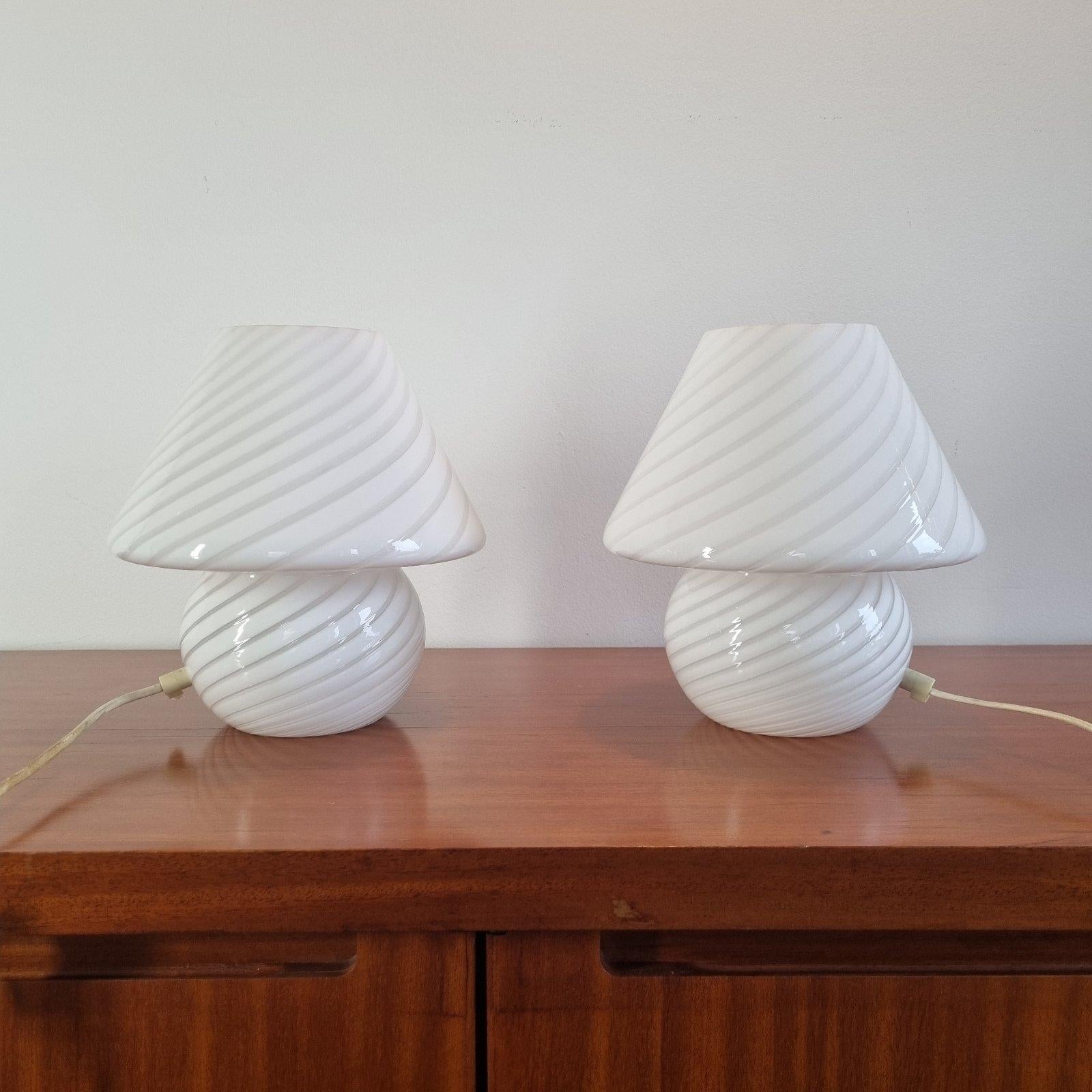 Italian Pair of Large Murano Glass Swirl Table Lamps, Attributed to Venini, Italy 70s For Sale
