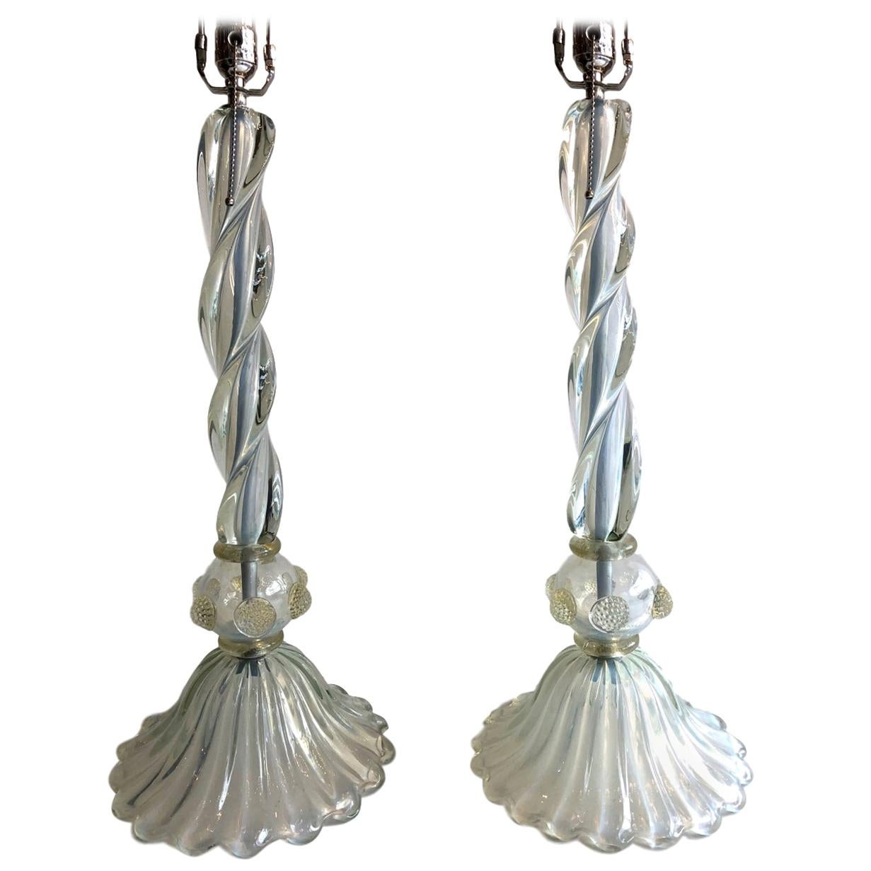 Pair of Large Murano Glass Table Lamps