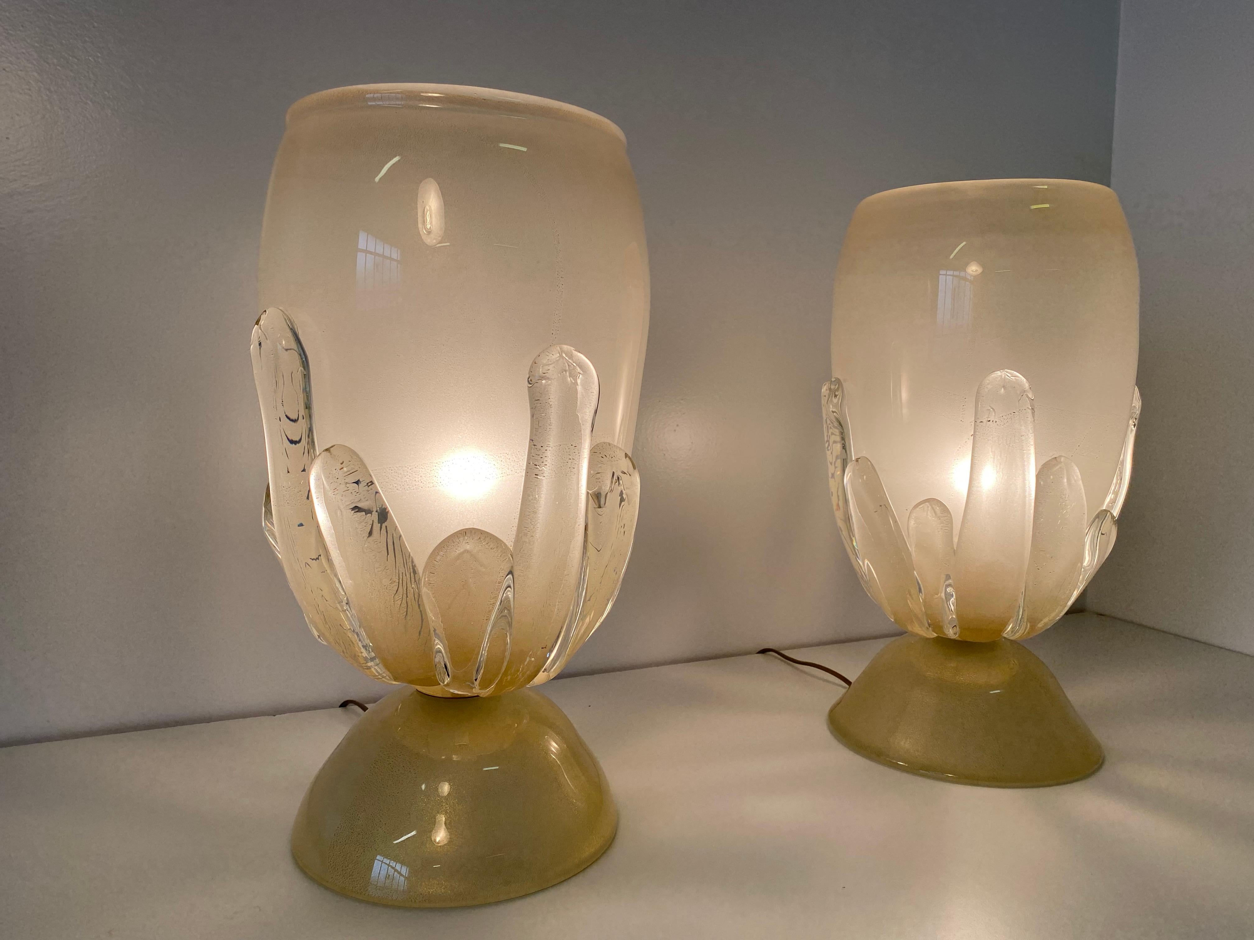 Art Deco Pair of Large Murano Glass Table Lamps, Italy