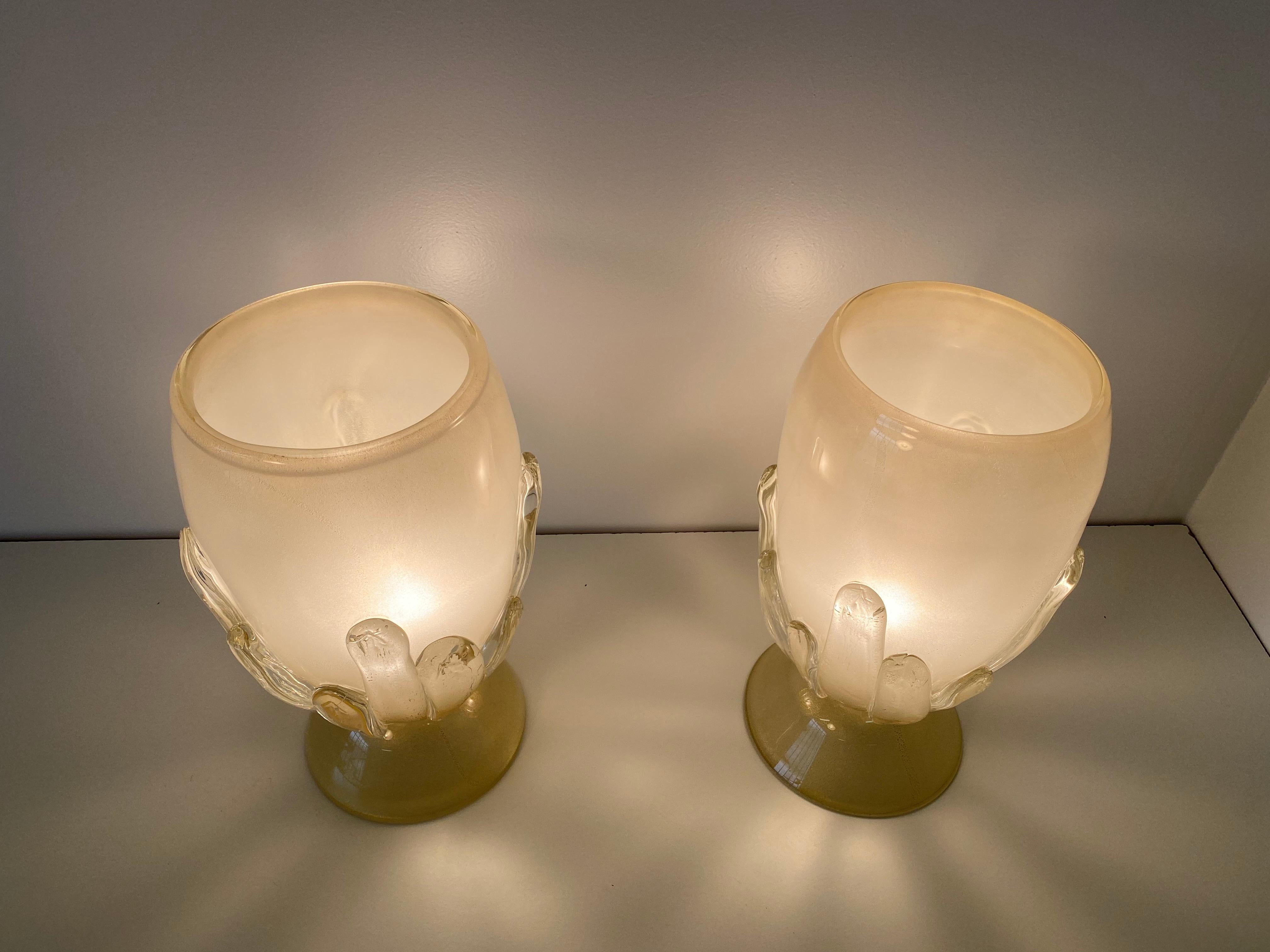Italian Pair of Large Murano Glass Table Lamps, Italy