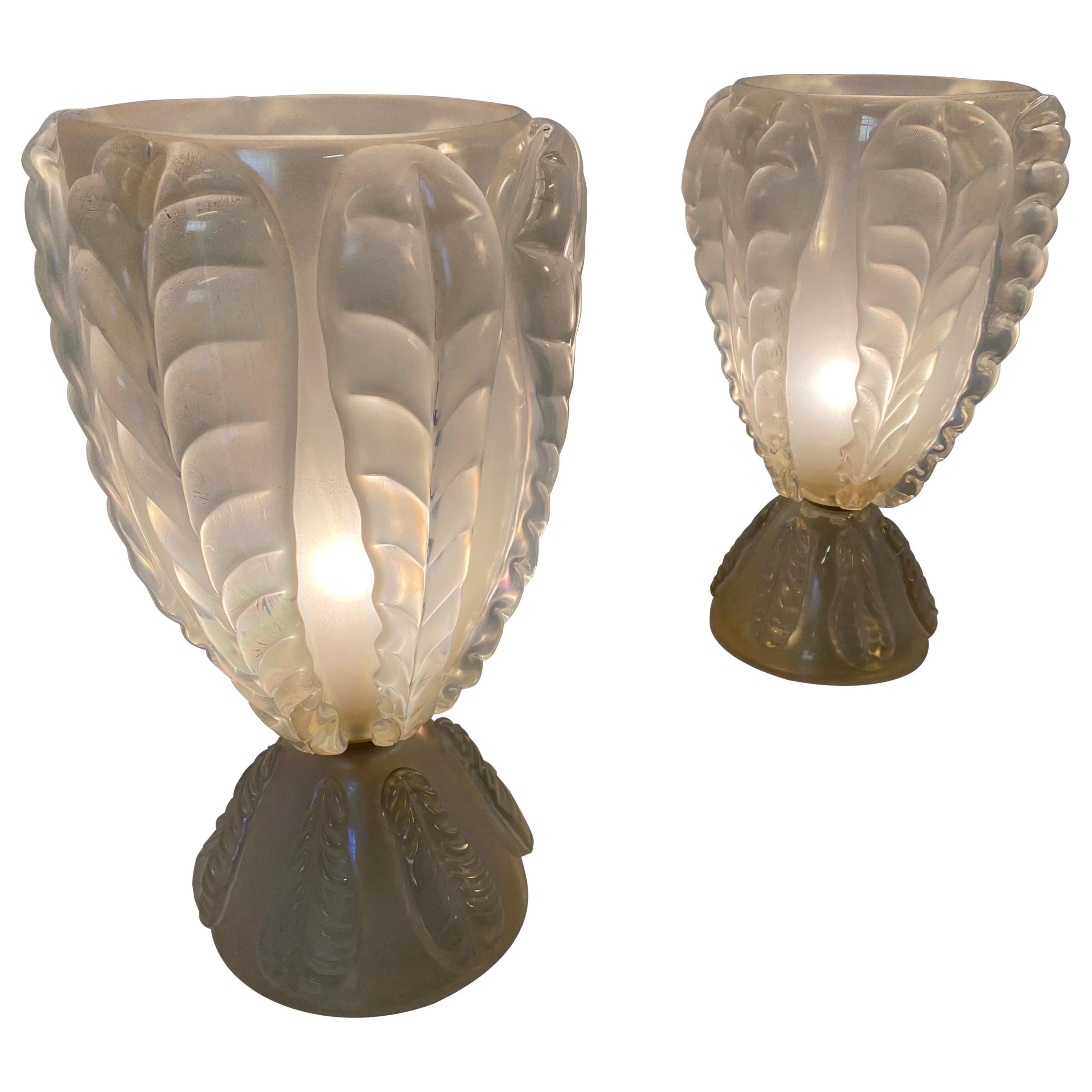 Pair of Large Murano Glass Table Lamps, Italy