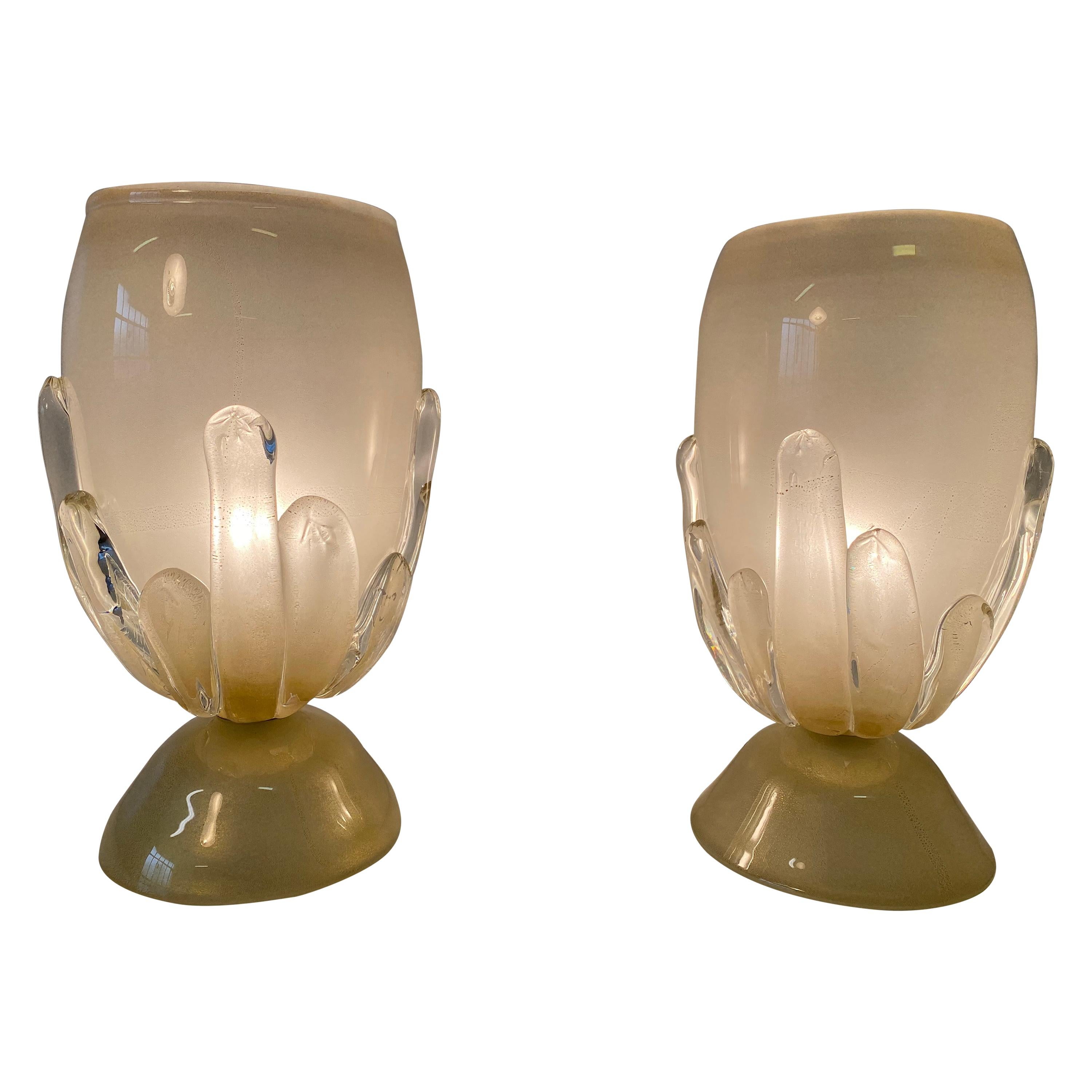 Pair of Large Murano Glass Table Lamps, Italy