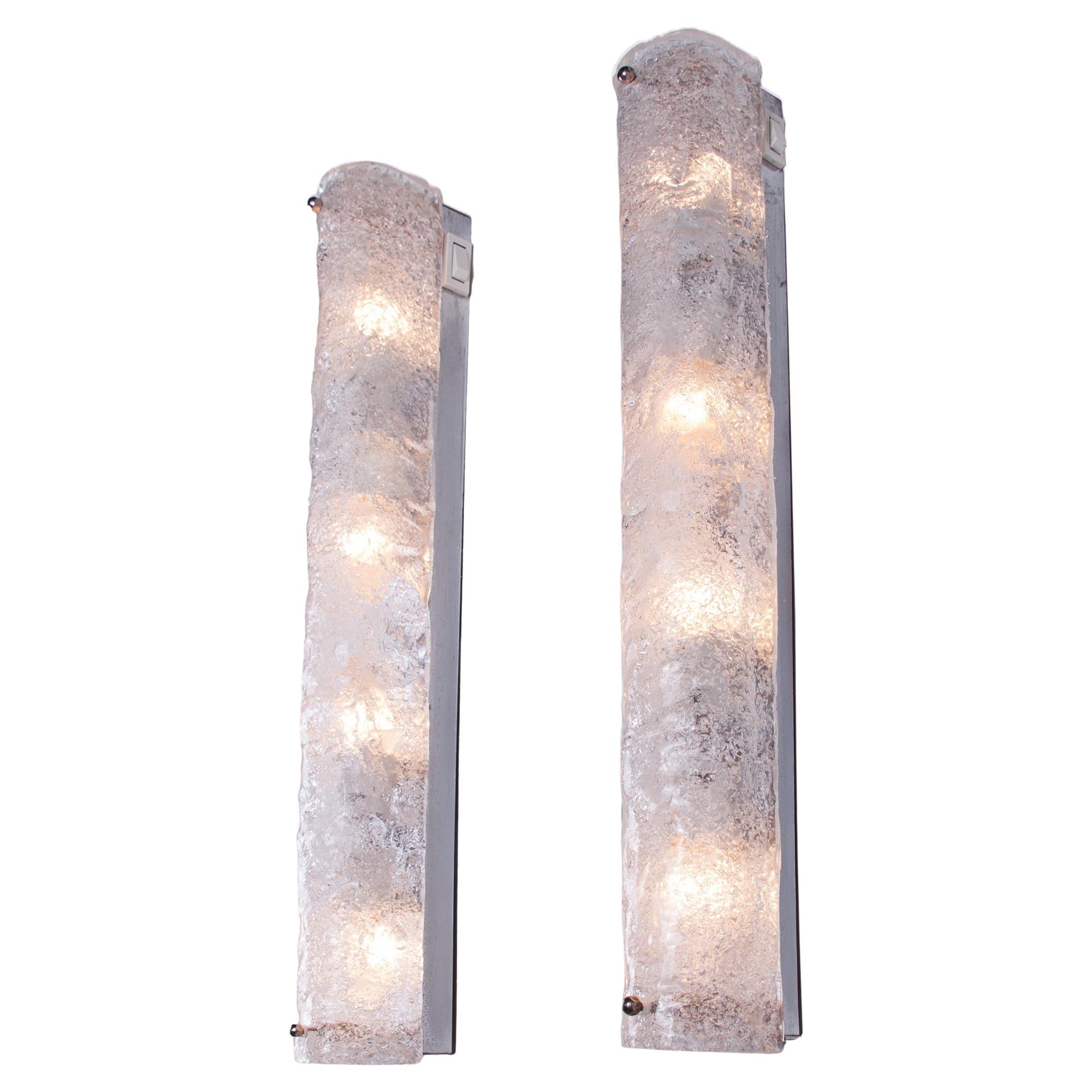 Wonderful large wall lights with Murano glass shades designed in the 1960s by Hillebrand, Germany. 
 
Measures: height 23.6