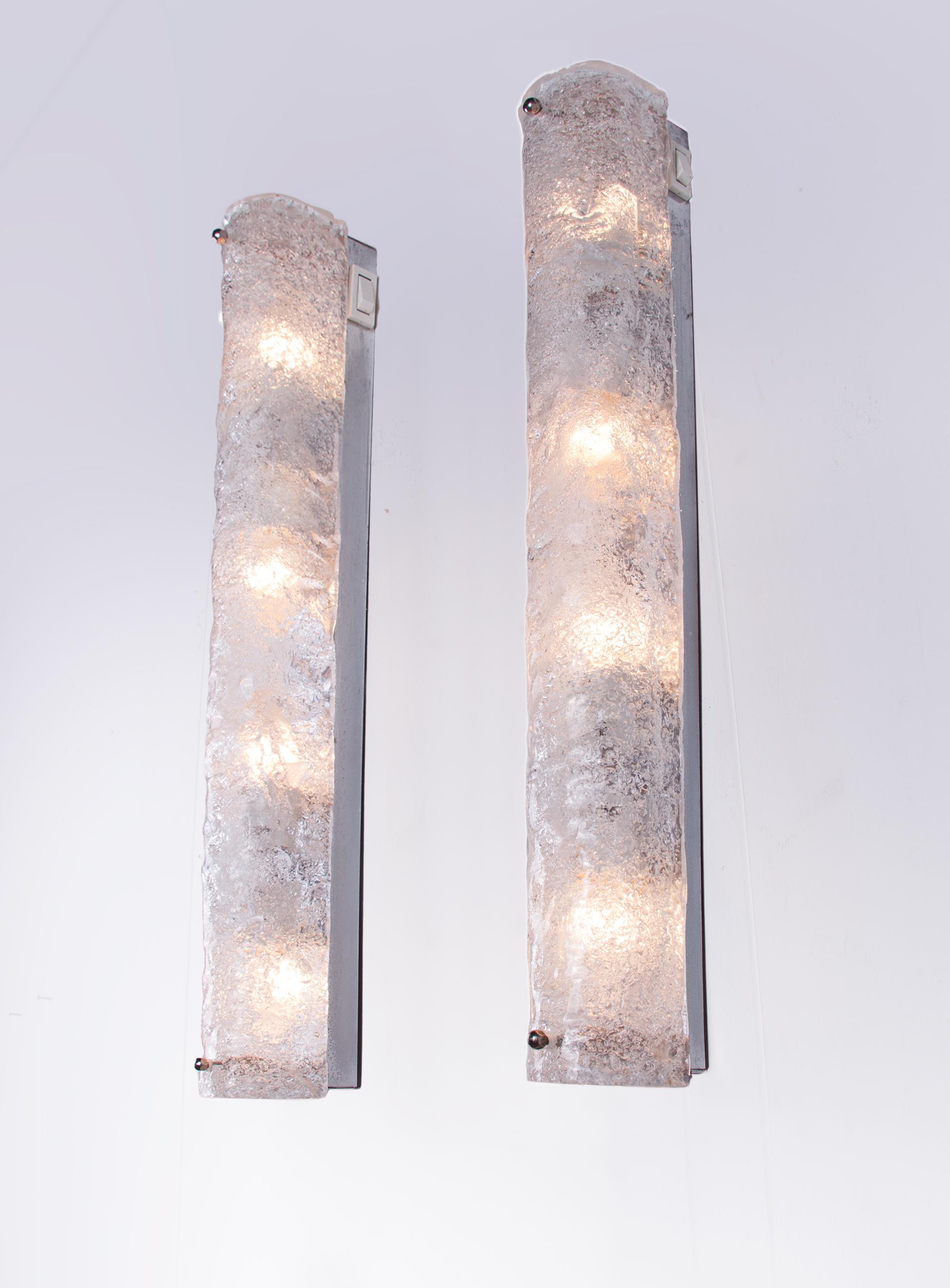 Mid-20th Century Pair of Large Murano Glass Wall Light Mirror Sconces by Hillebrand, Germany 1960