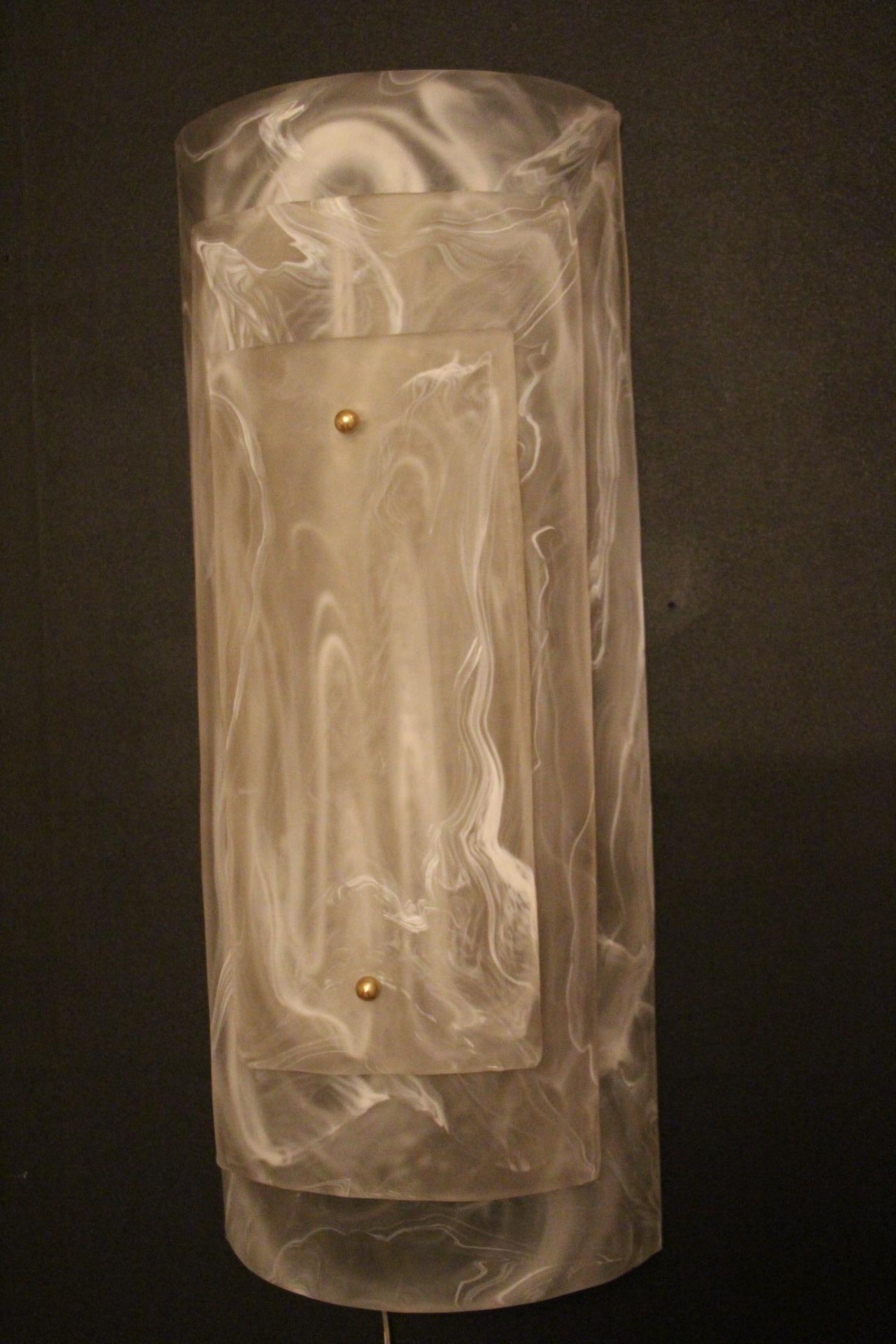 Pair of Large Murano Glass Wall Lights in Alabaster Decor, Long Wall Lights For Sale 7