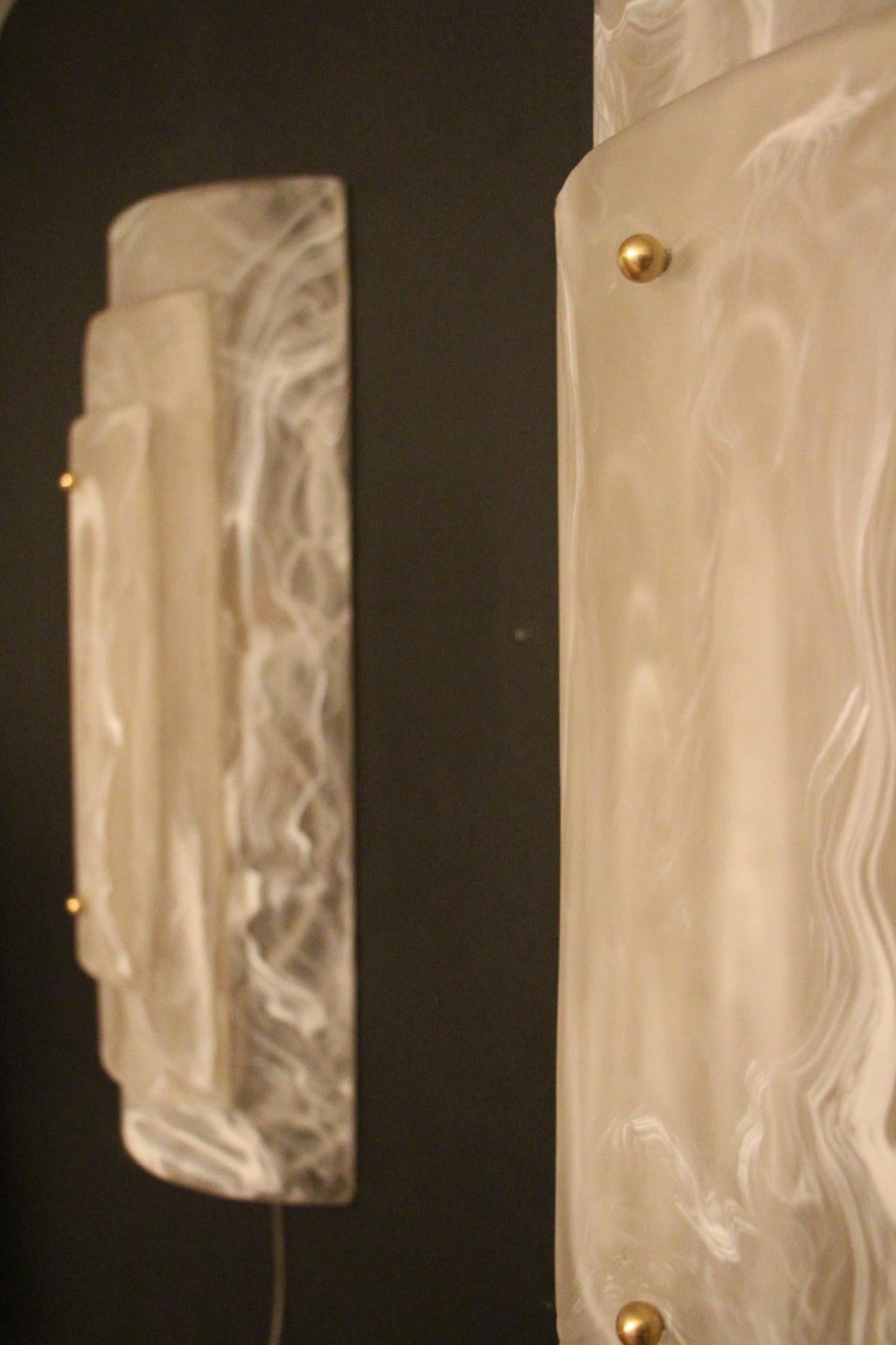 Pair of Large Murano Glass Wall Lights in Alabaster Decor, Long Wall Lights For Sale 9