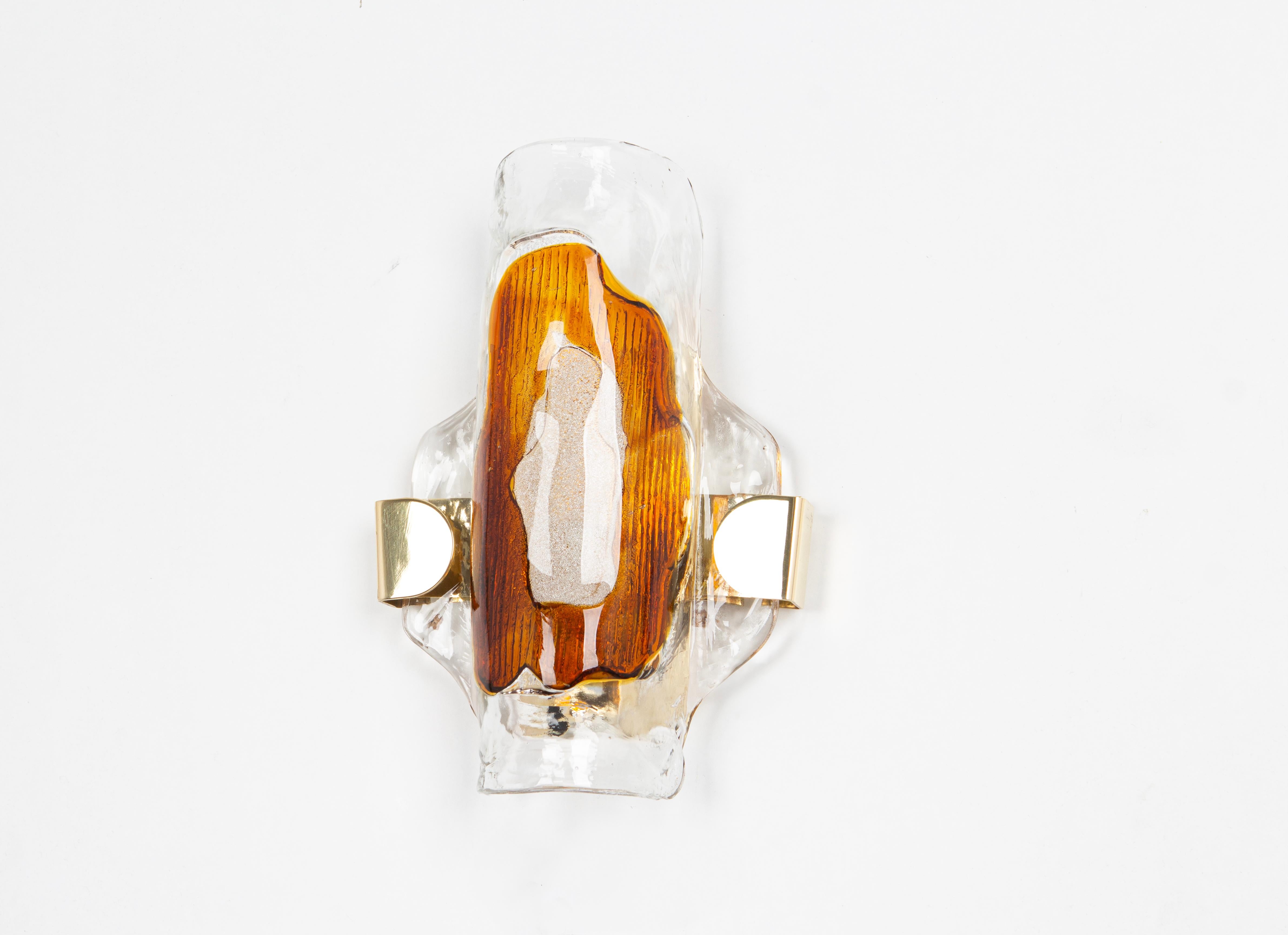 Mid-Century Modern Pair of Large Murano Glass Wall Sconce by Barovier & Toso, Italy, 1970s For Sale