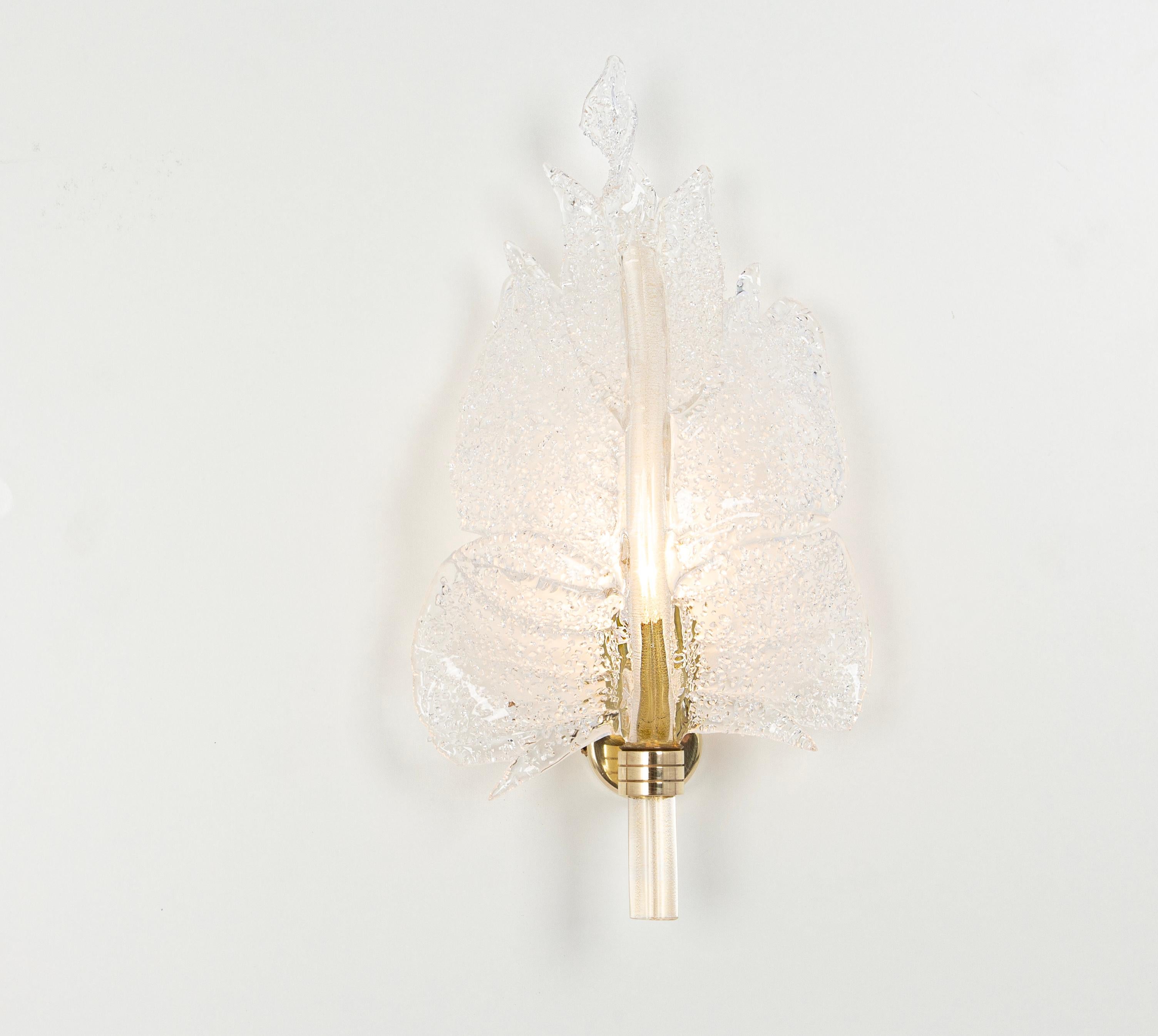 German Pair of Large Murano Glass Wall Sconce by Barovier & Toso, Italy, 1970s For Sale
