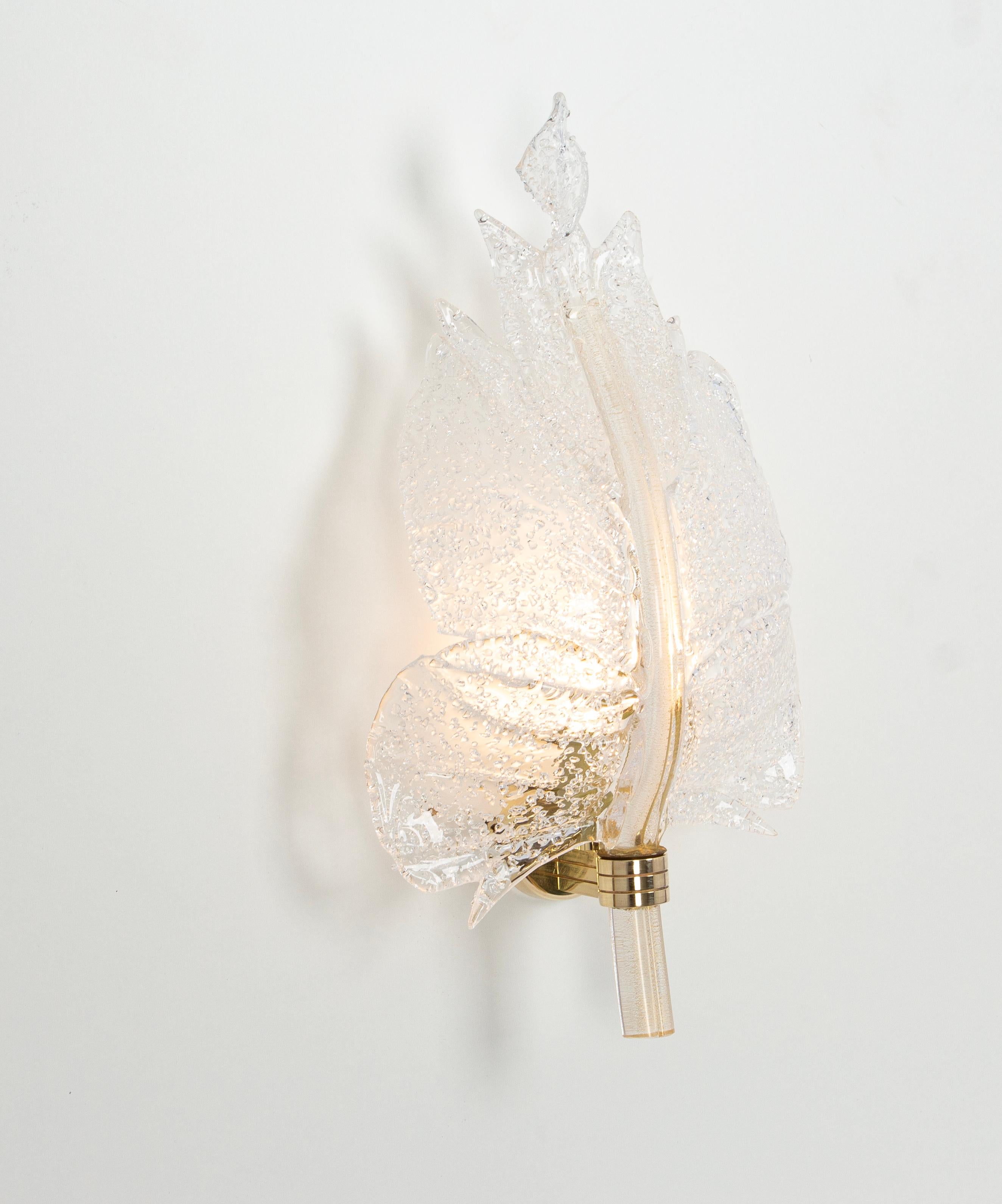 Late 20th Century Pair of Large Murano Glass Wall Sconce by Barovier & Toso, Italy, 1970s For Sale