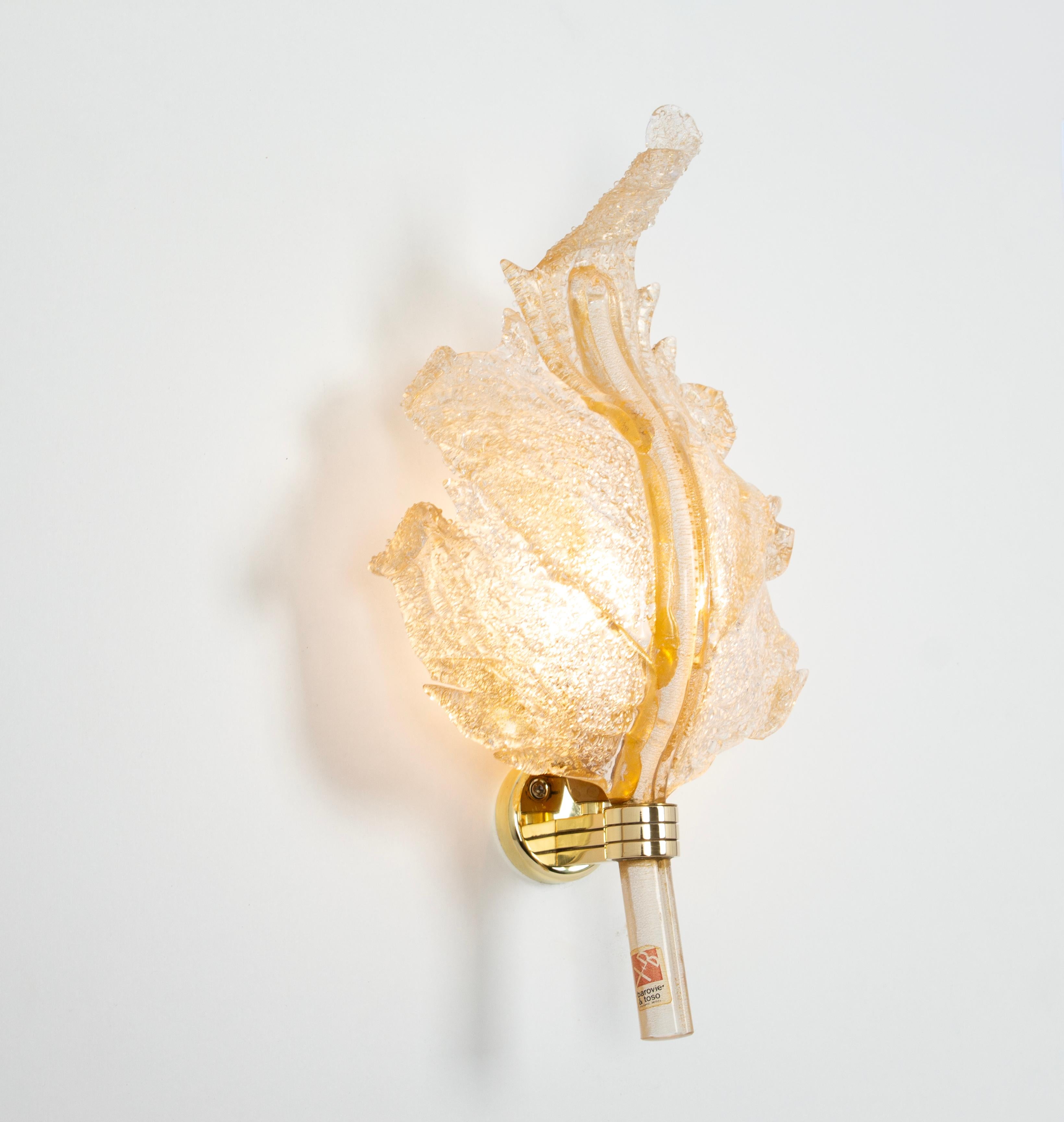 Late 20th Century Pair of Large Murano Glass Wall Sconce by Barovier & Toso, Italy, 1970s For Sale