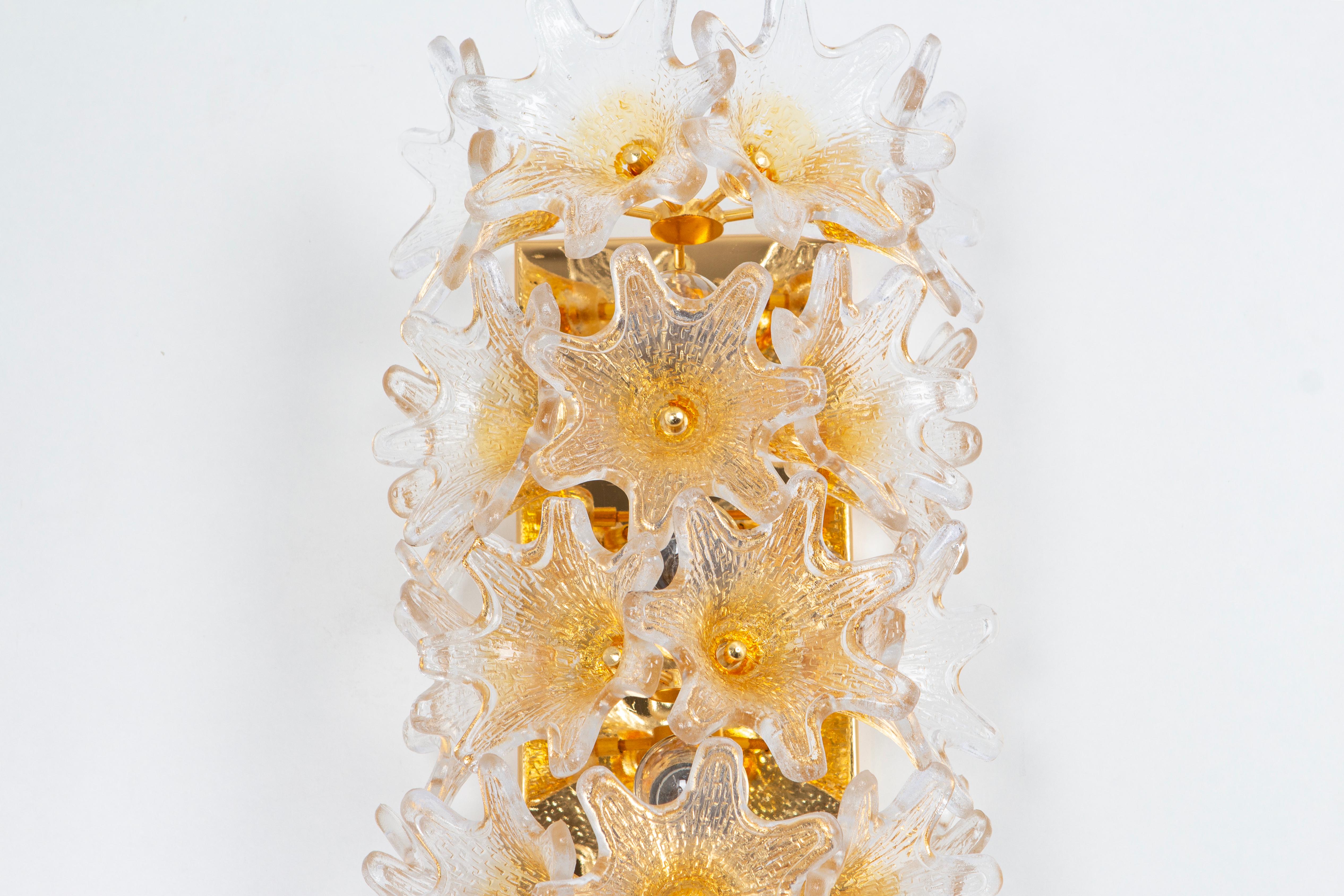 Italian Pair of Large Murano Glass Wall Sconce by VeArt, Italy, 1980s For Sale