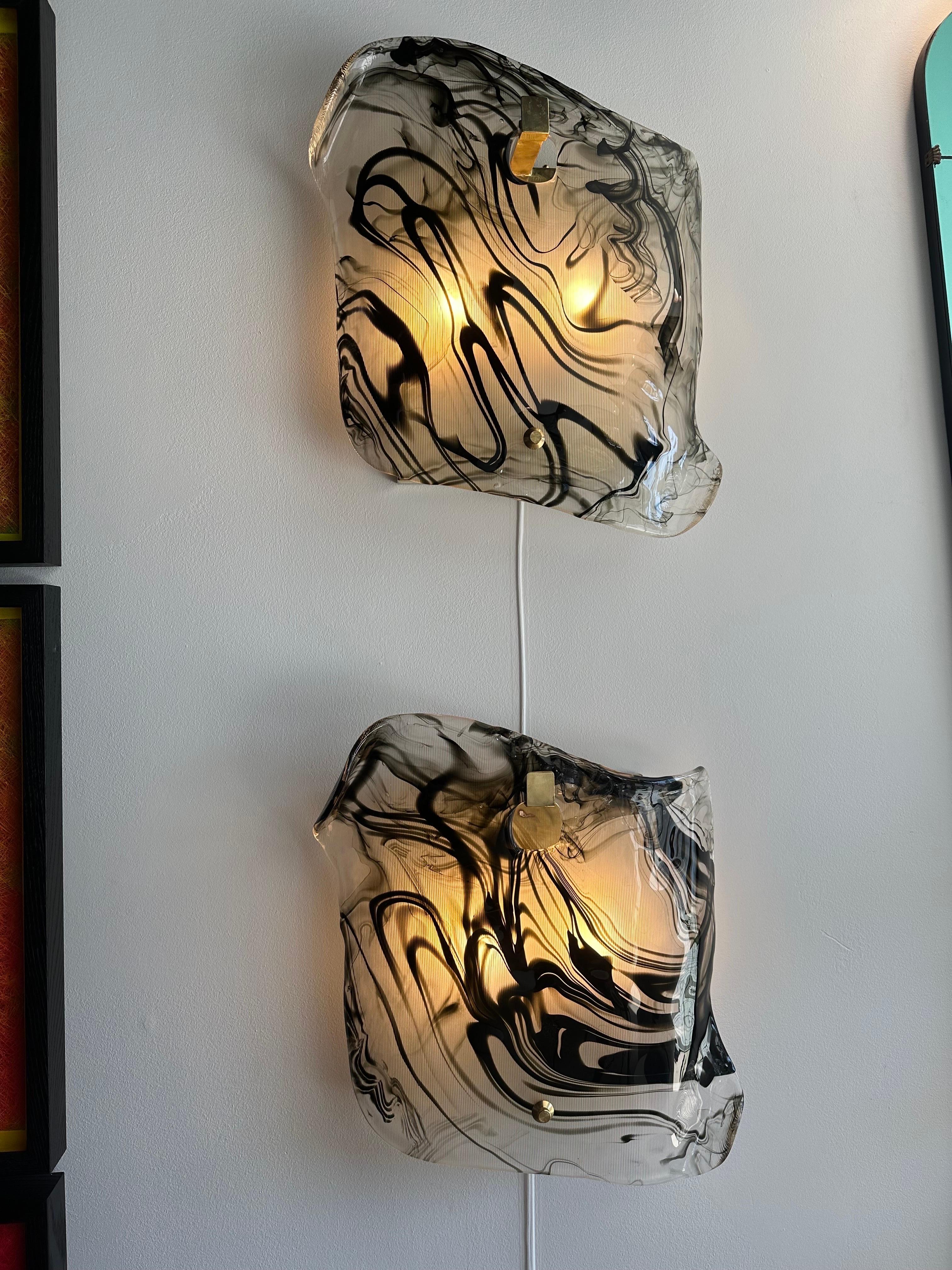 Brass Pair of Large Murano Glass Wall Sconces, '2 Pairs Available' For Sale