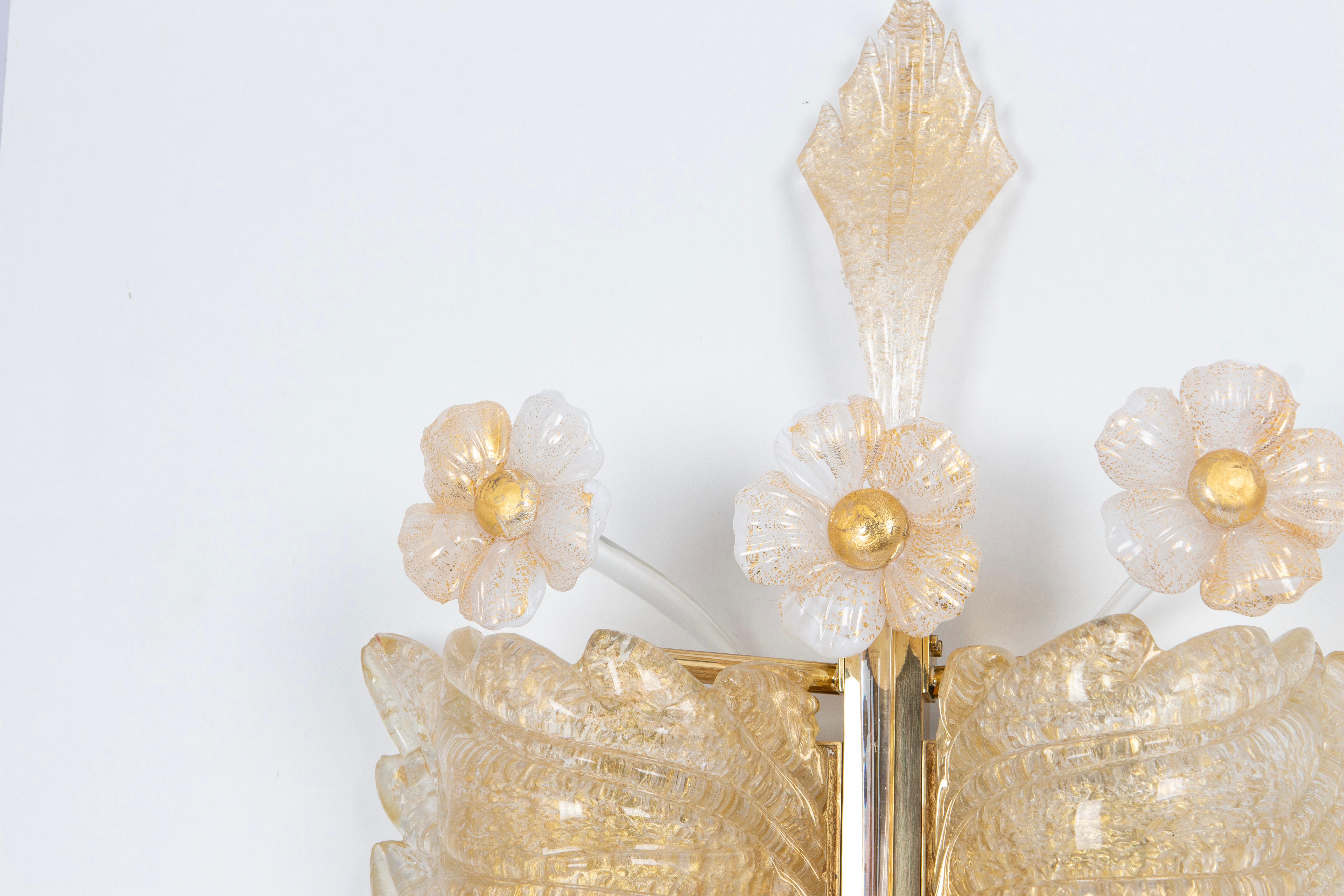 Pair of Large Murano Glass Wall Sconces by Barovier & Toso, Italy, 1970s For Sale 5