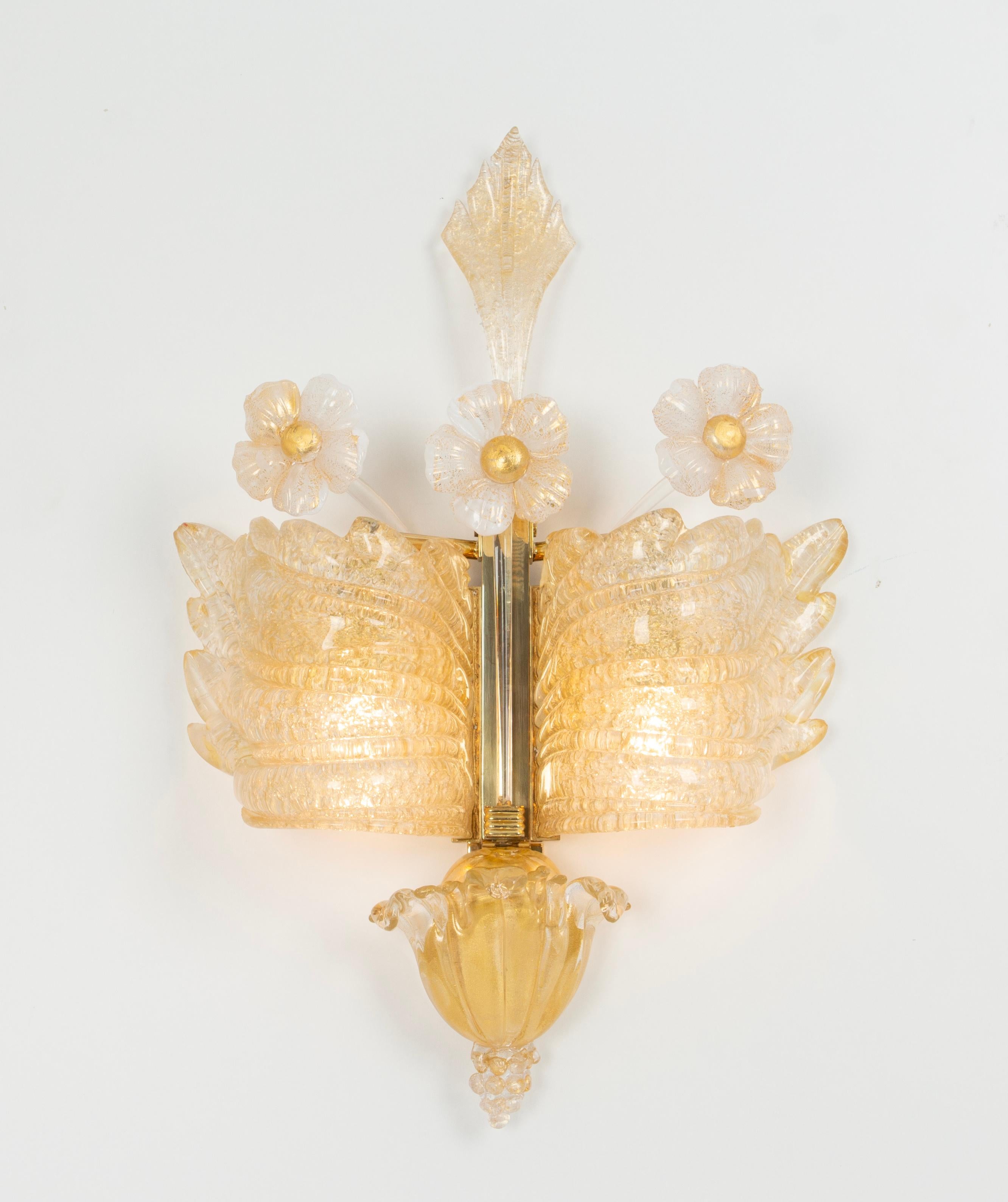 Pair of Large Murano Glass Wall Sconces by Barovier & Toso, Italy, 1970s For Sale 6