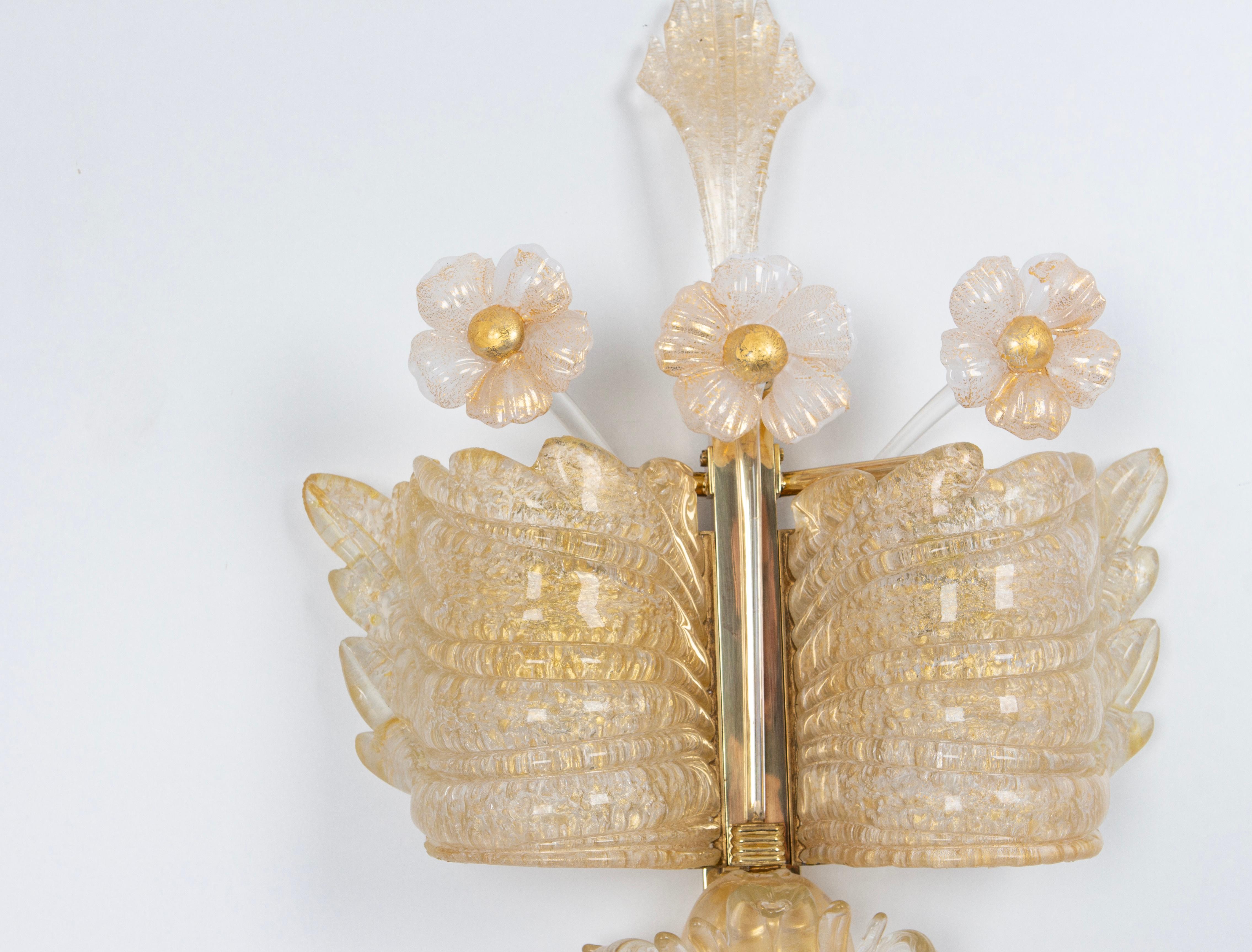 Pair of Large Murano Glass Wall Sconces by Barovier & Toso, Italy, 1970s In Good Condition For Sale In Aachen, NRW