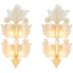 Pair of Large Murano Glass Wall Sconces by Barovier & Toso, Italy, 1970s