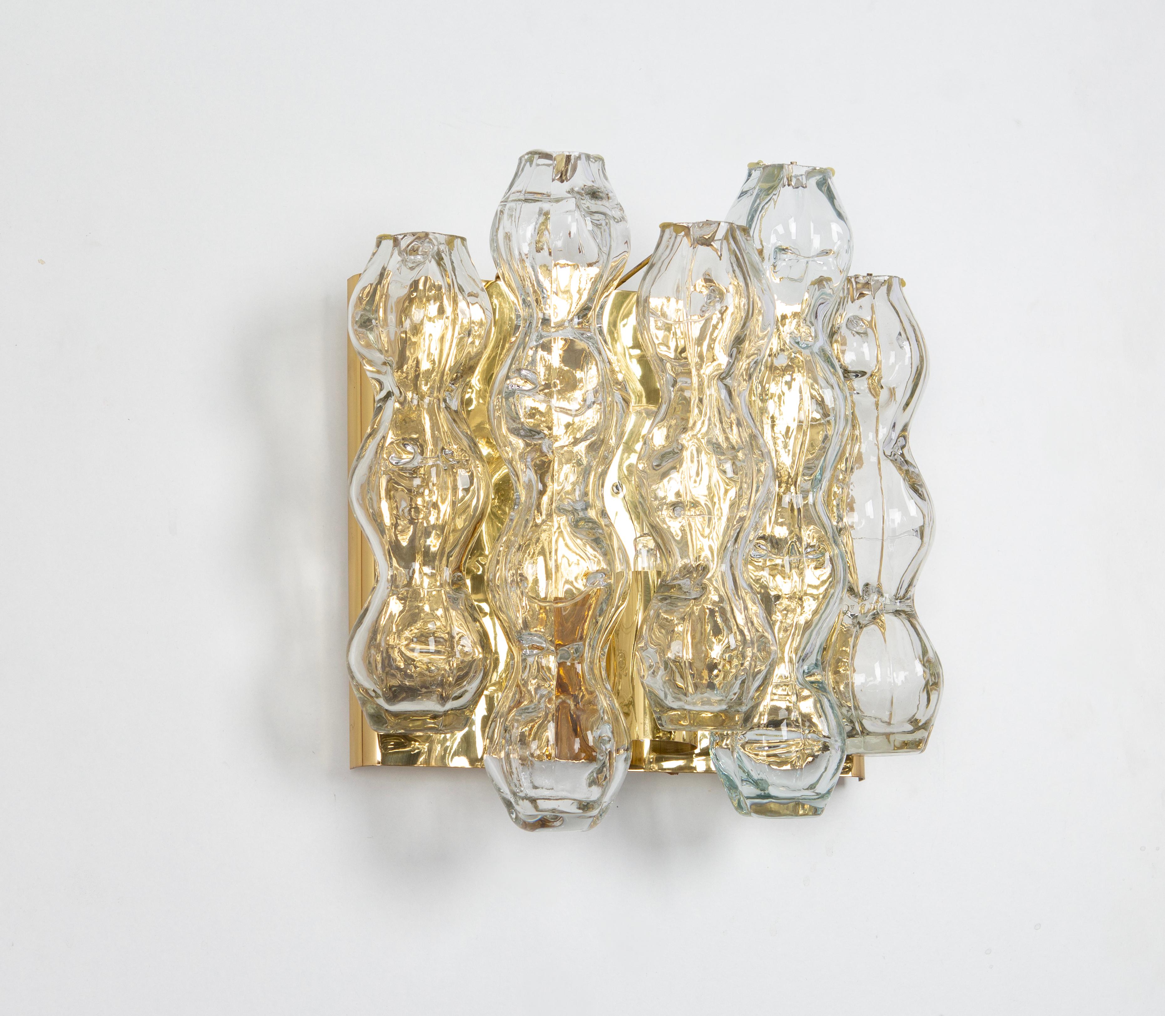 Mid-Century Modern Pair of Large Murano Glass Wall Sconces by Doria, Germany, 1960s For Sale