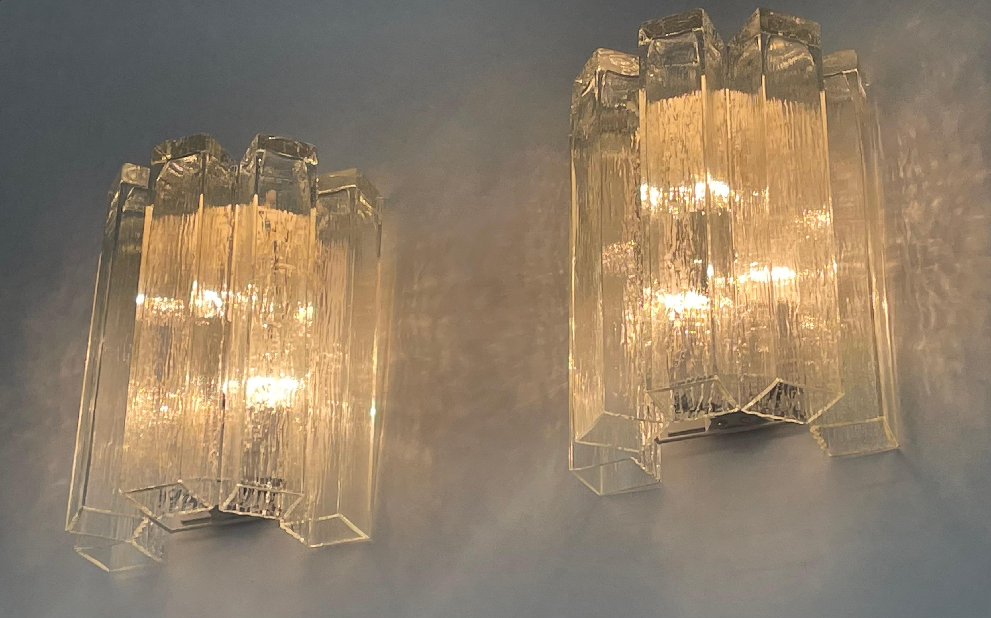 Mid-20th Century Pair of Large Murano Glass Wall Sconces by Doria, Germany, circa 1960s