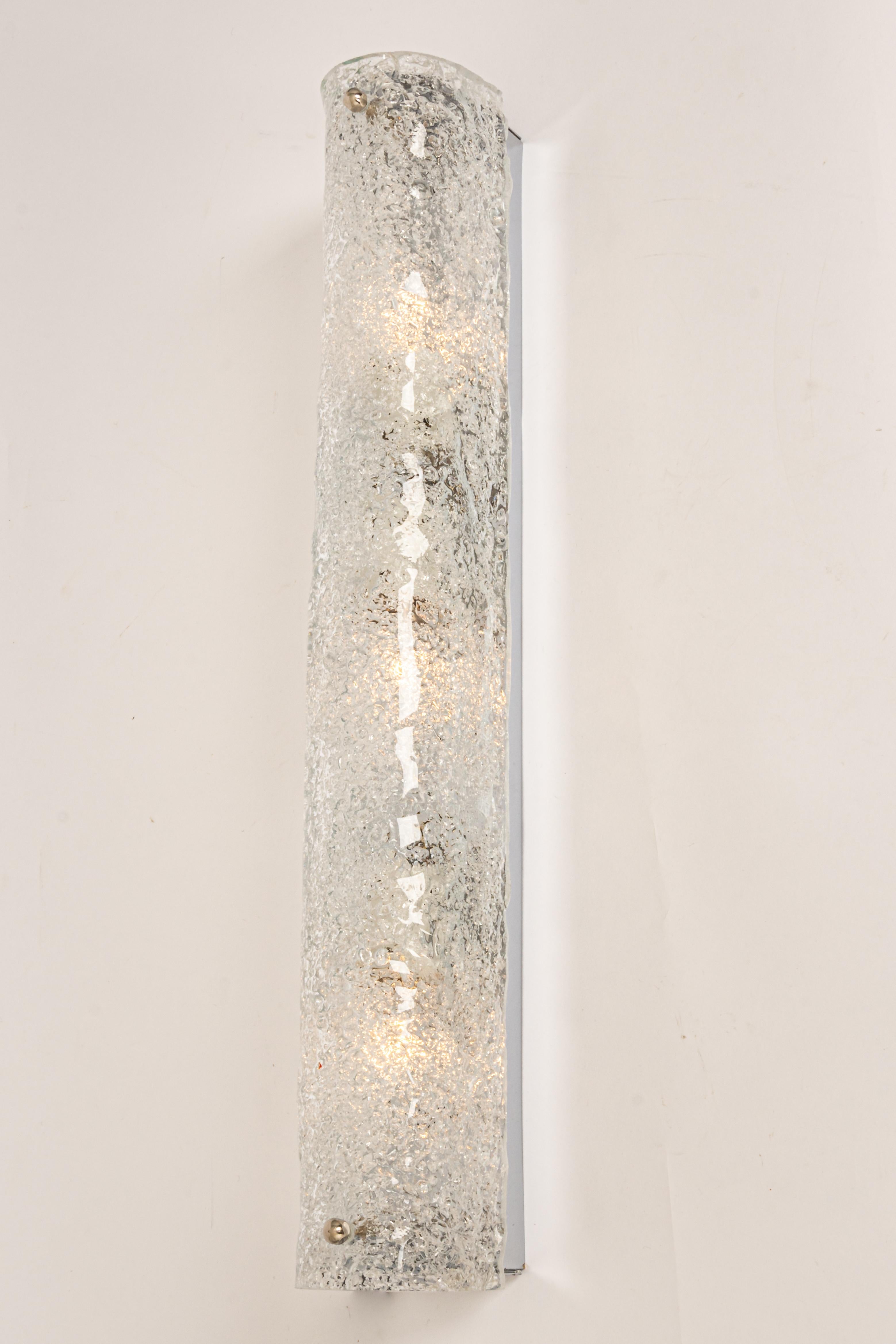 Pair of Large Murano Ice Glass Sconces Modernist Wall Fixtures, Germany, 1960s 1