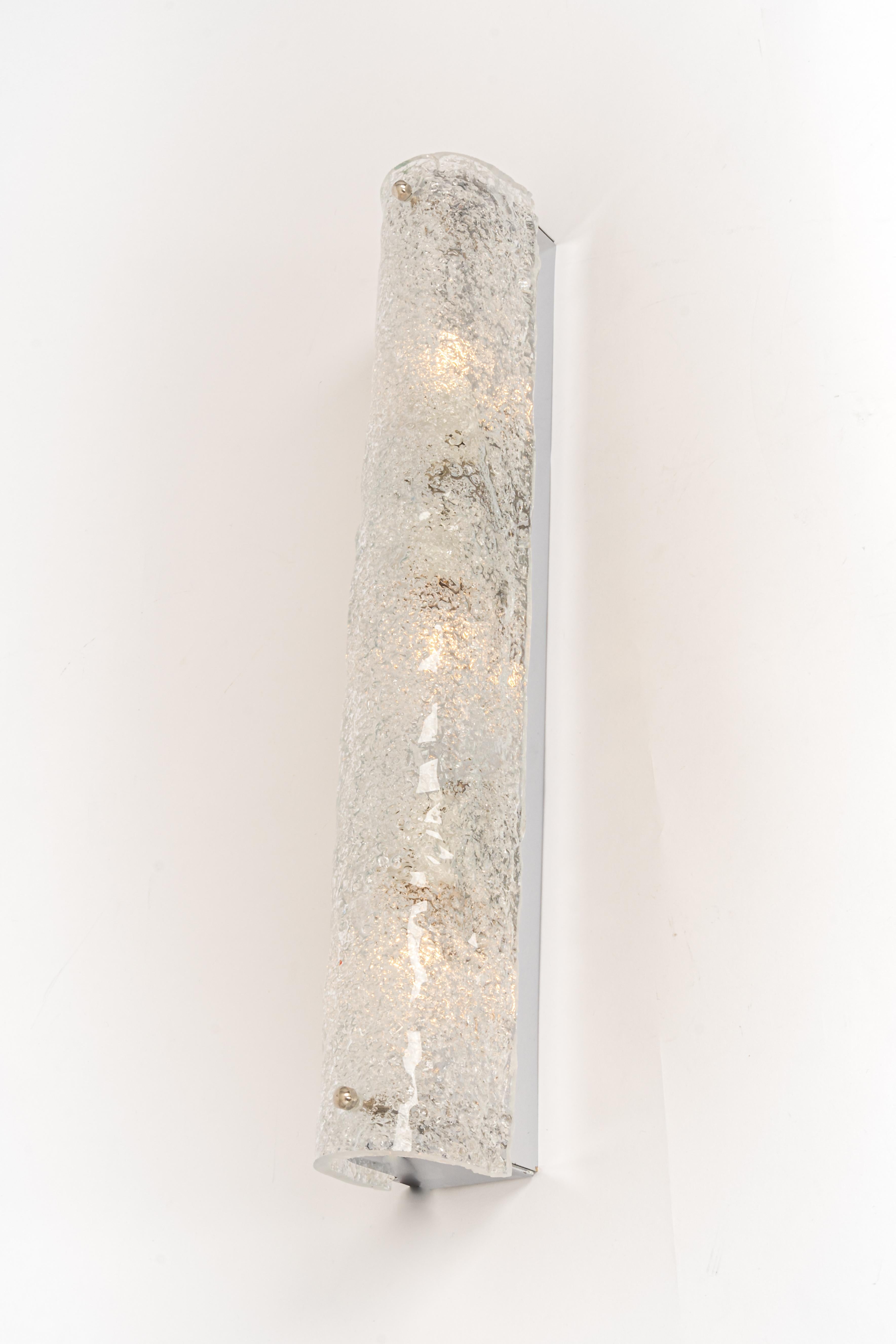 Pair of Large Murano Ice Glass Sconces Modernist Wall Fixtures, Germany, 1960s 2