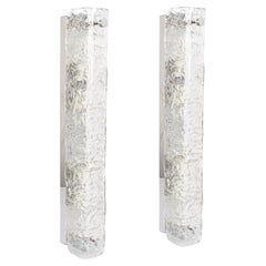 Vintage Pair of Large Murano Ice Glass Sconces Modernist Wall Fixtures, Germany, 1960s
