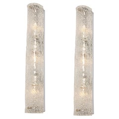 Pair of Large Murano Ice Glass Sconces Modernist Wall Fixtures, Germany, 1960s
