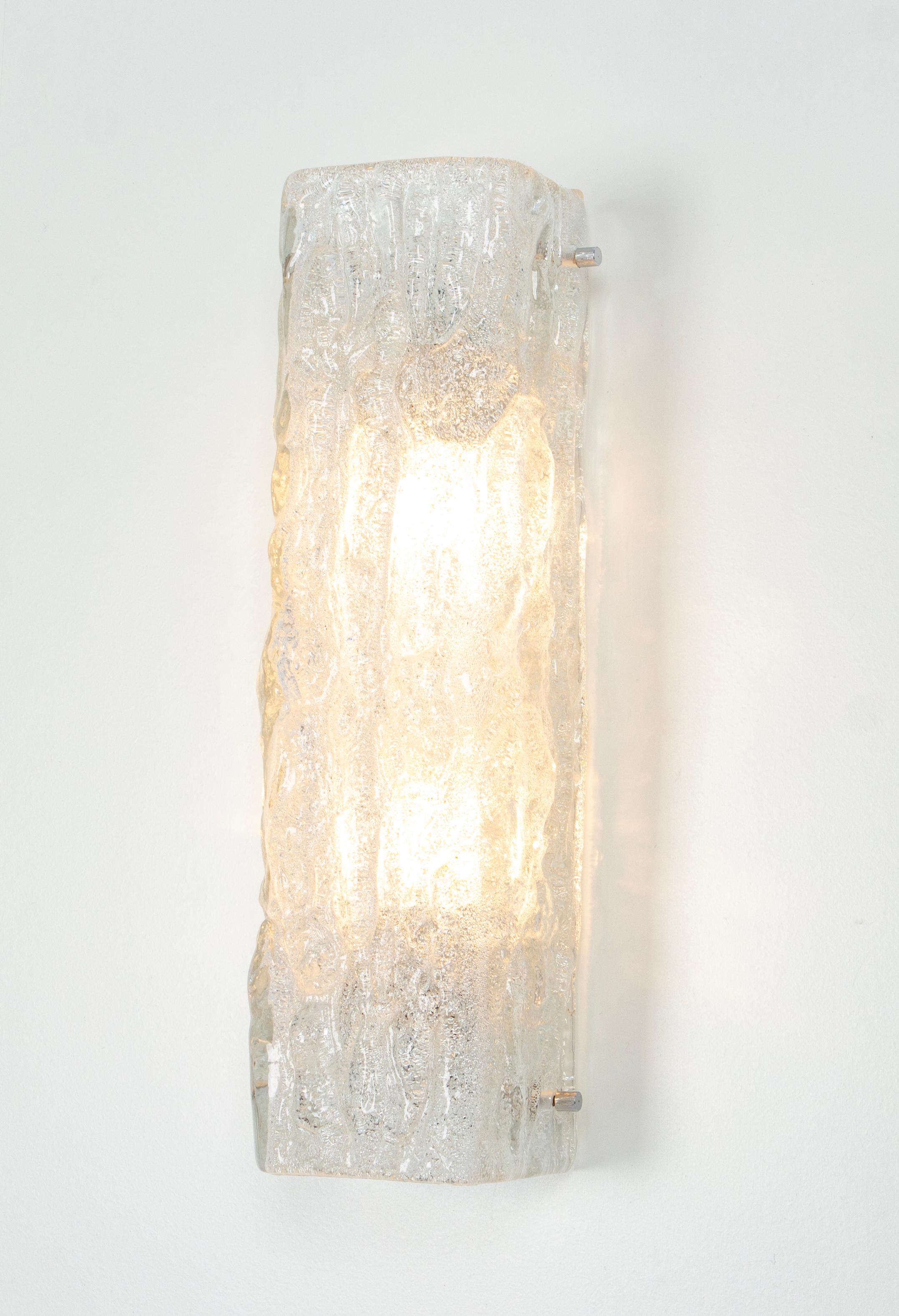 Murano Glass Pair of Large Murano Ice Glass Vanity Sconces by Honsel, Germany, 1970s For Sale