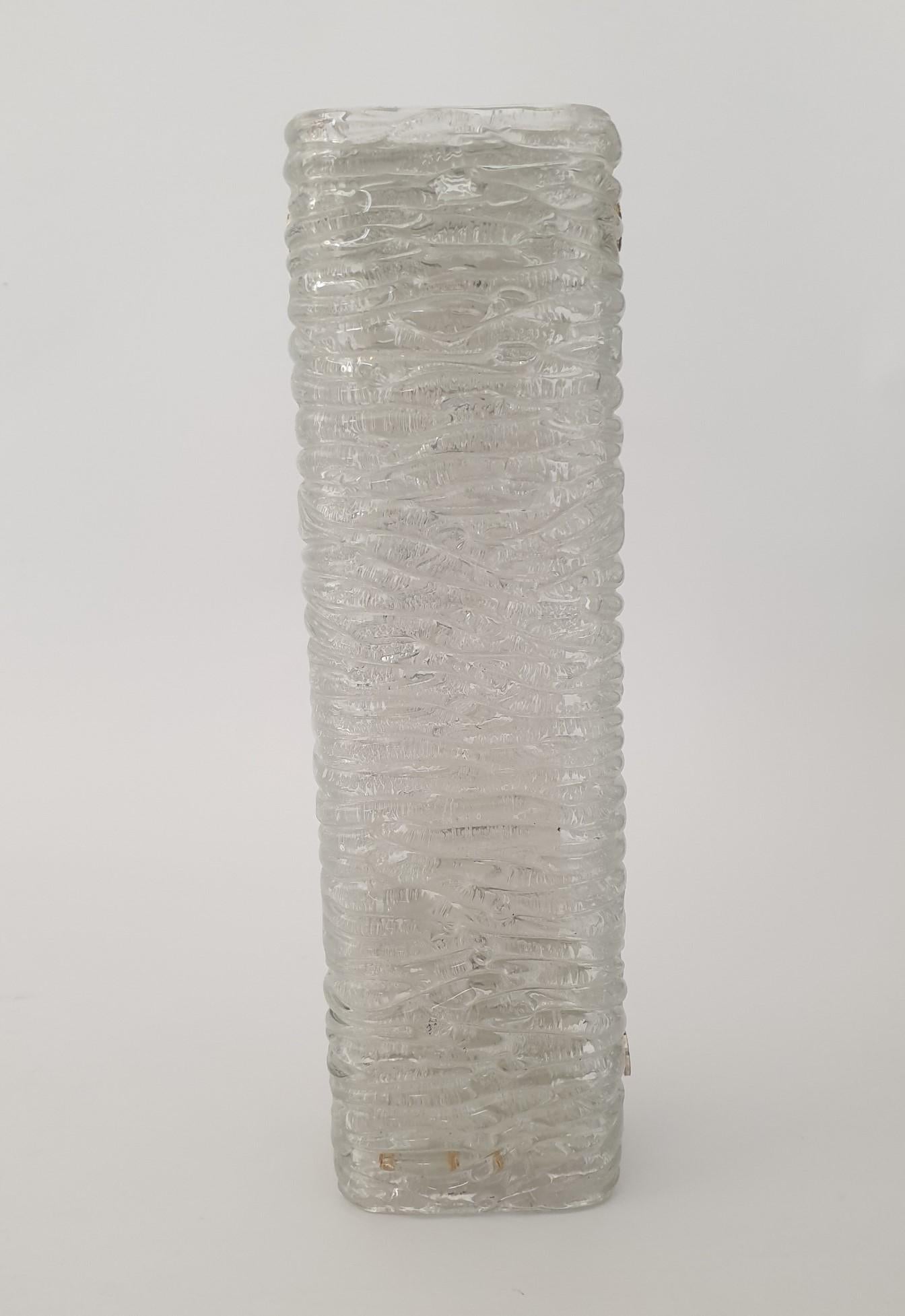 Mid-Century Modern Pair of Large Murano Ice Glass Vanity Sconces by Kaiser, Germany, 1970s For Sale