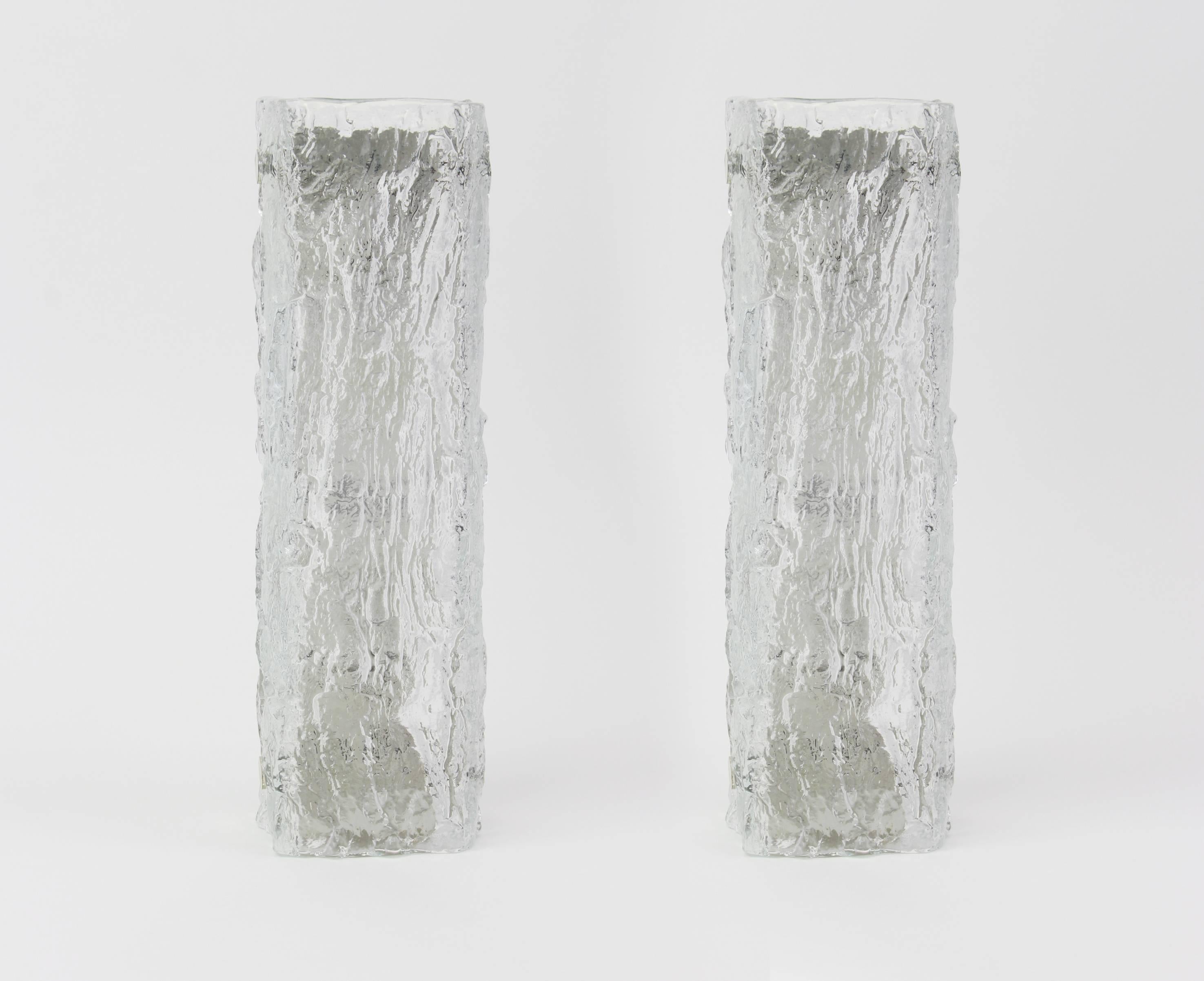 Pair of Large Murano Ice Glass Vanity Sconces by Kaiser, Germany, 1970s In Excellent Condition In Aachen, NRW