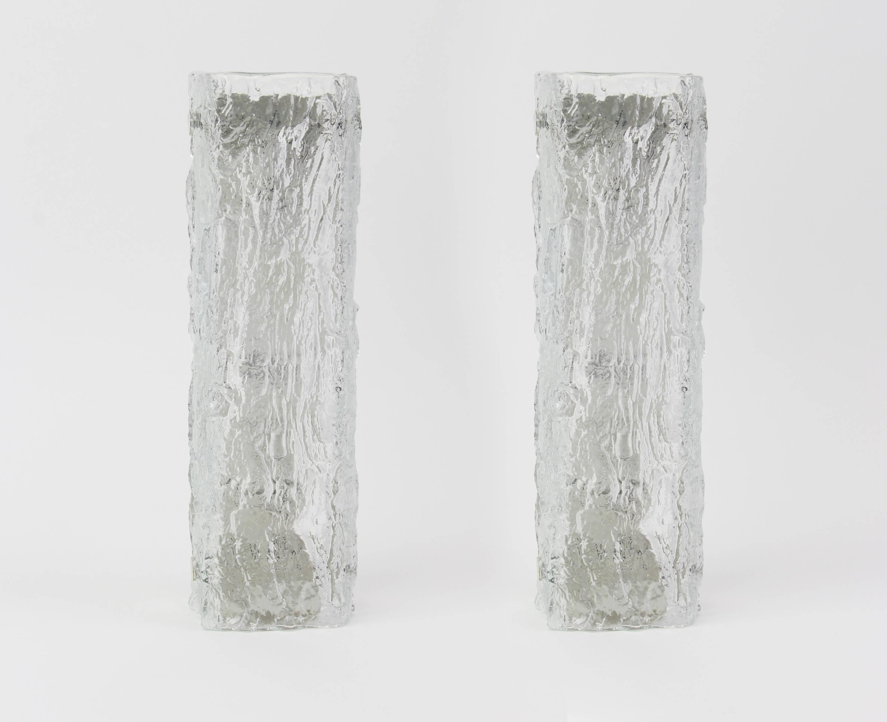 Pair of Large Murano Ice Glass Vanity Sconces by Kaiser, Germany, 1970s In Good Condition In Aachen, NRW