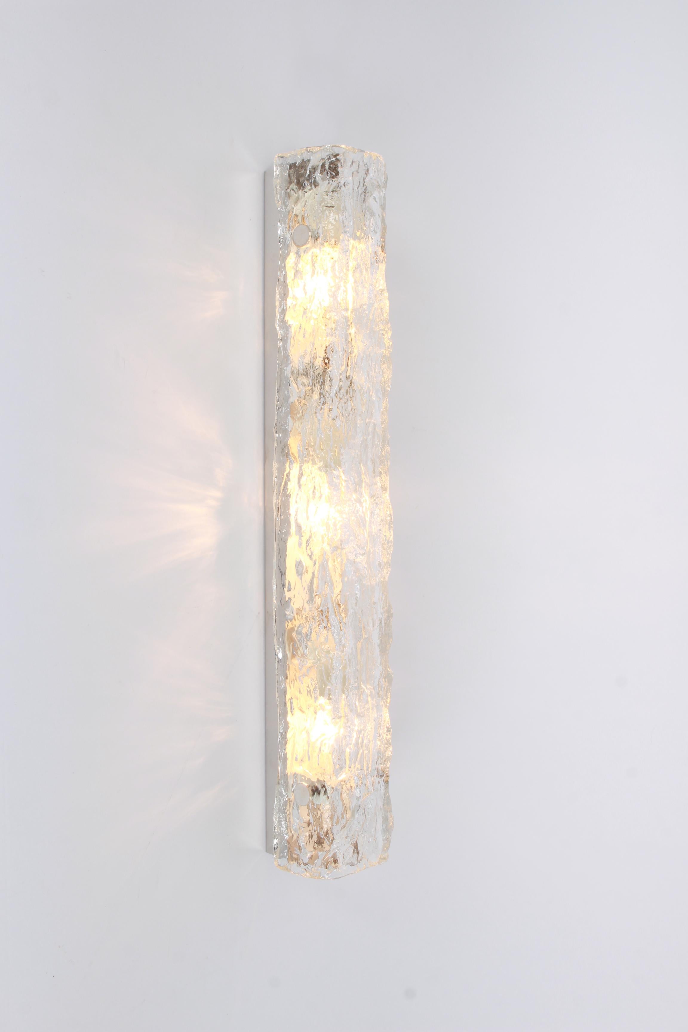 Pair of Large Murano Ice Glass Vanity Sconces by Kaiser, Germany, 1970s 1