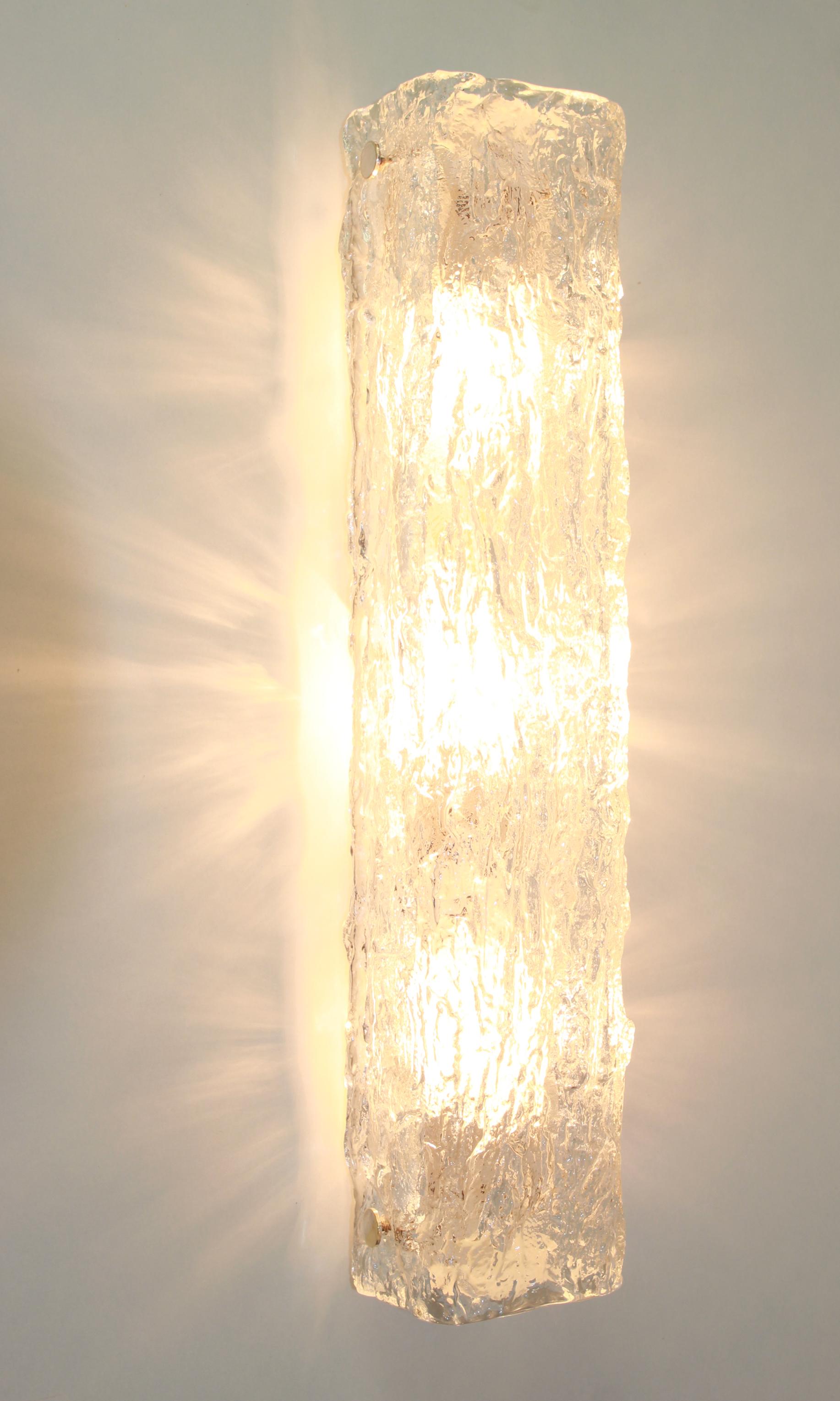 Pair of Large Murano Ice Glass Vanity Sconces by Kaiser, Germany, 1970s 1