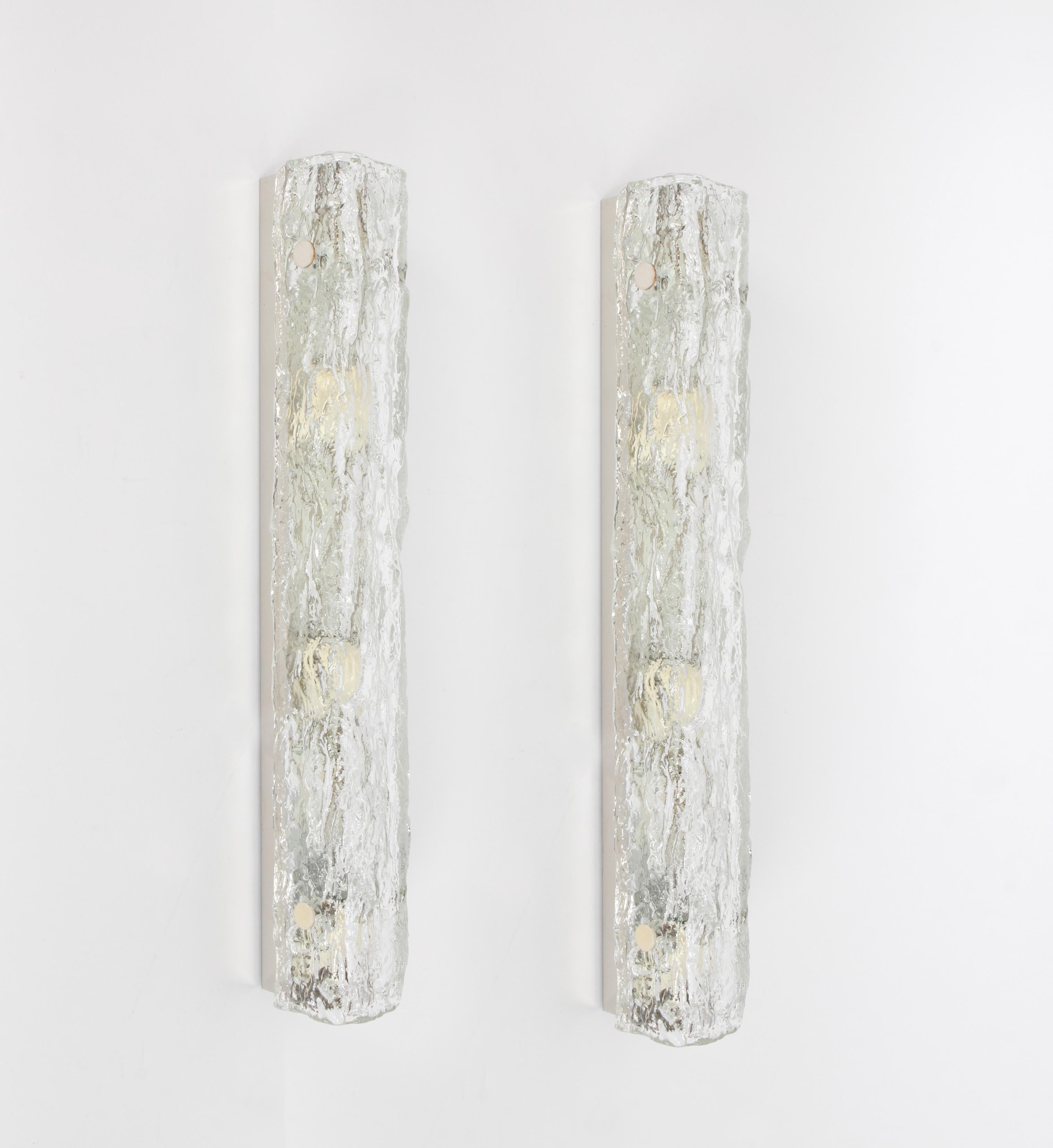 Pair of Large Murano Ice Glass Vanity Sconces by Kaiser, Germany, 1970s 2
