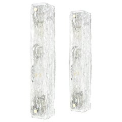 Pair of Large Murano Ice Glass Vanity Sconces by Kaiser, Germany, 1970s