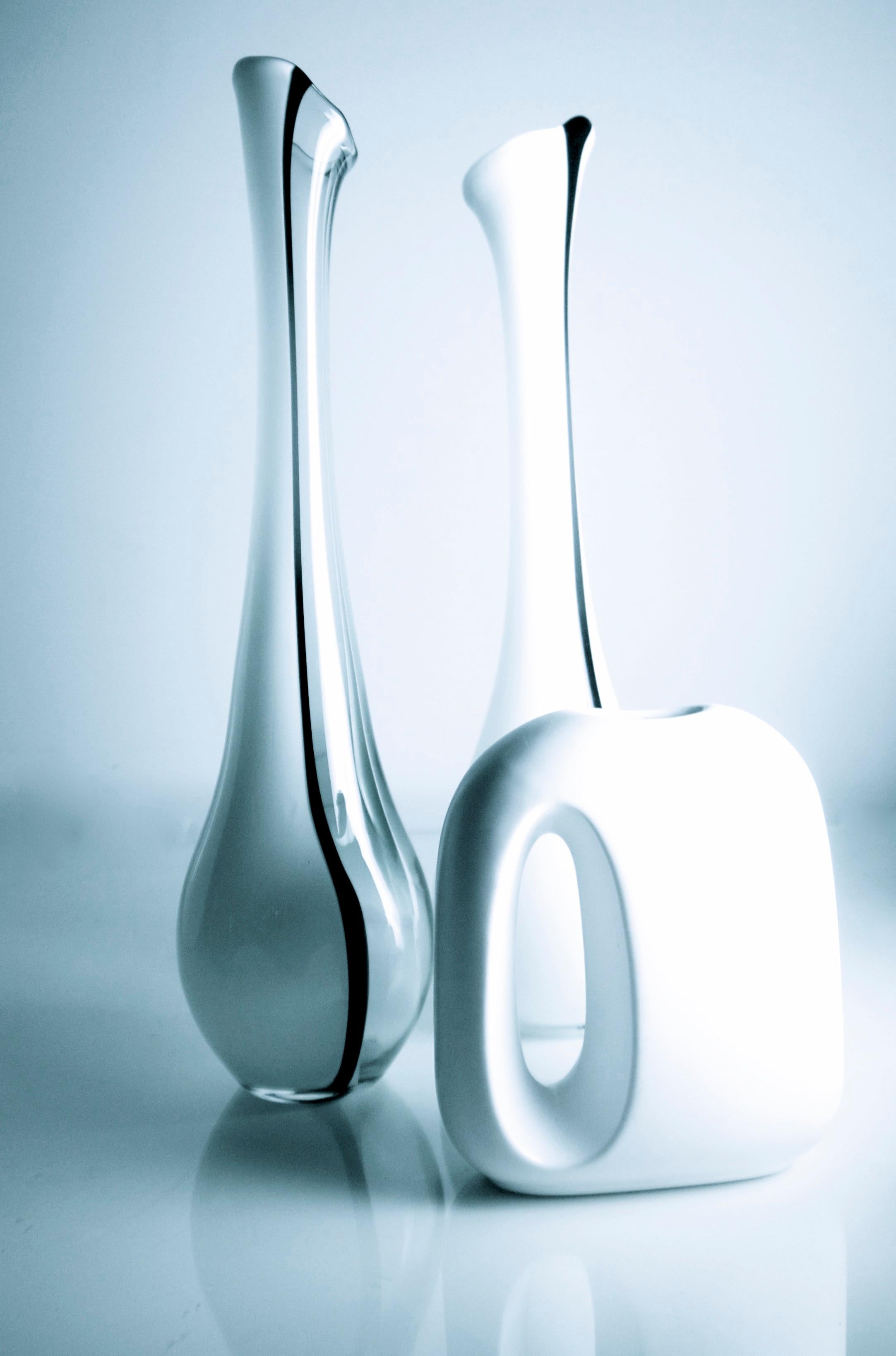 Modern Pair of Large Murano Monochrome White Stem Vases Possibly Nason, 1980s For Sale