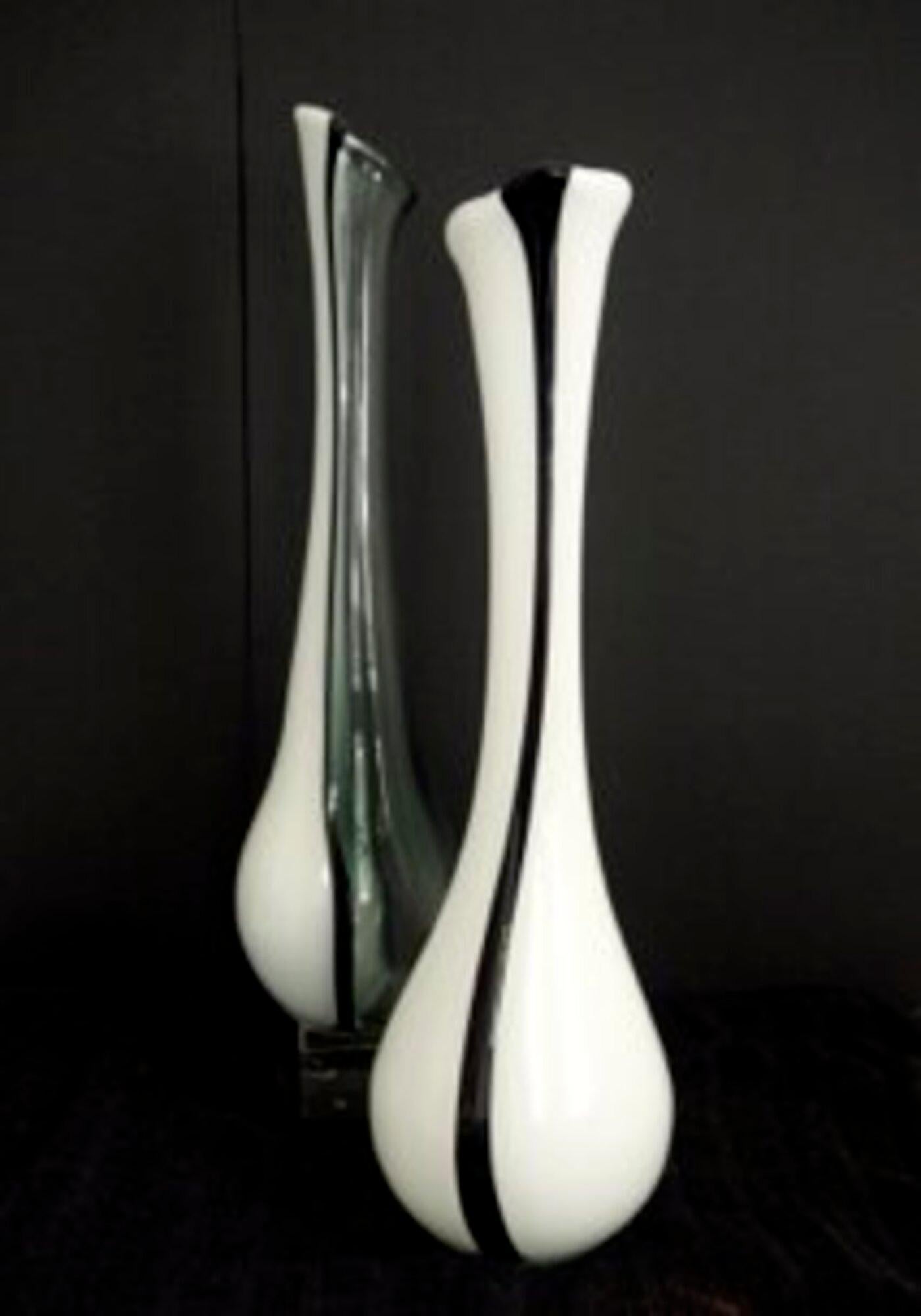 Late 20th Century Pair of Large Murano Monochrome White Stem Vases Possibly Nason, 1980s For Sale