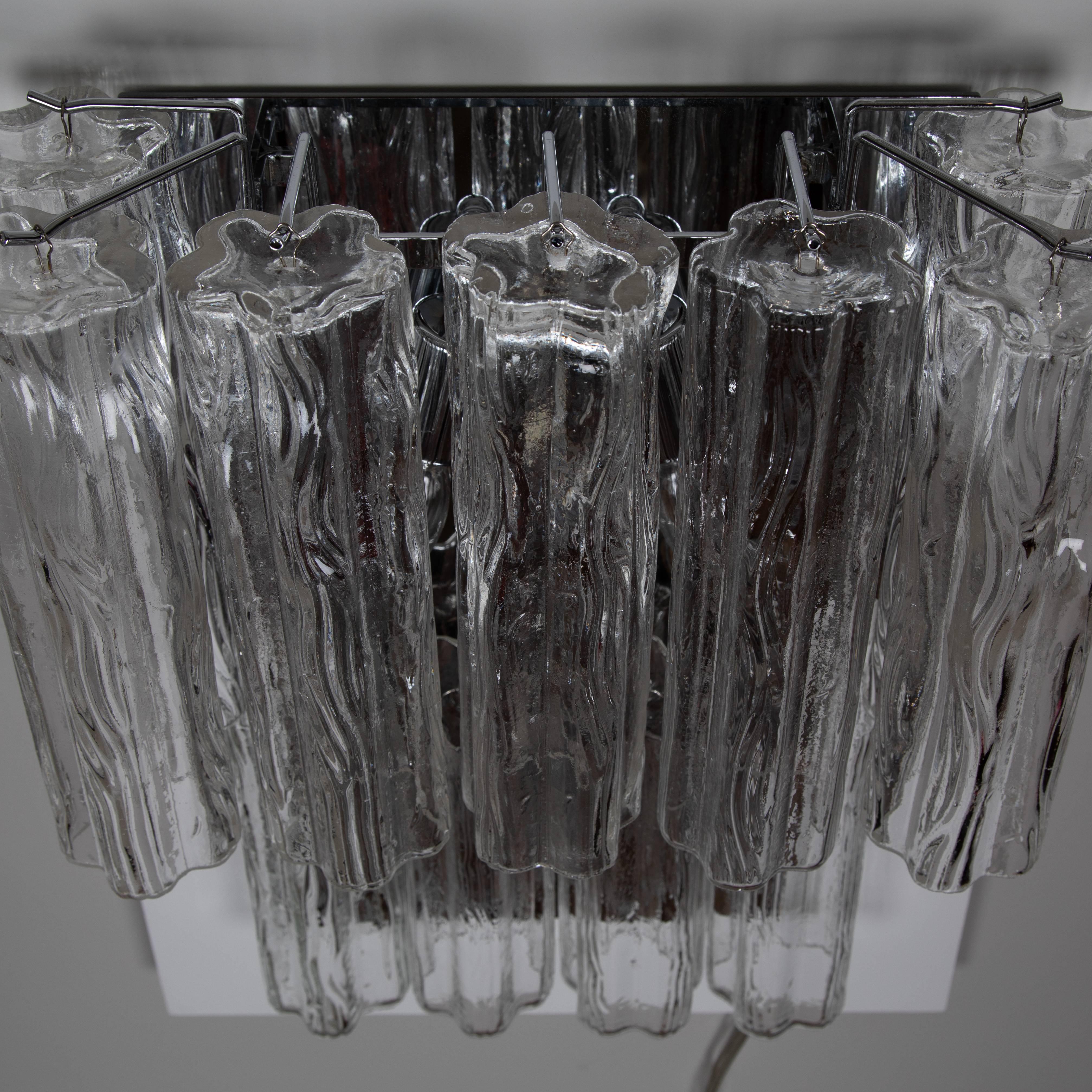 Late 20th Century Two Pairs of Large Murano Sconces with Tronchi Crystals, circa 1970s For Sale