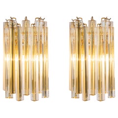 Paar große Murano-Wandleuchten, Design Venini für Kalmar, Österreich, 1970er Jahre