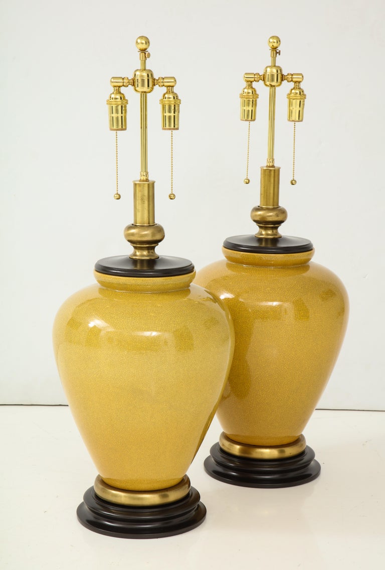 Pair of Large Mustard Glazed Ceramic Lamps by Frederick Cooper at 1stDibs