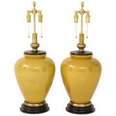 Pair of Large Mustard Glazed Ceramic Lamps by Frederick Cooper